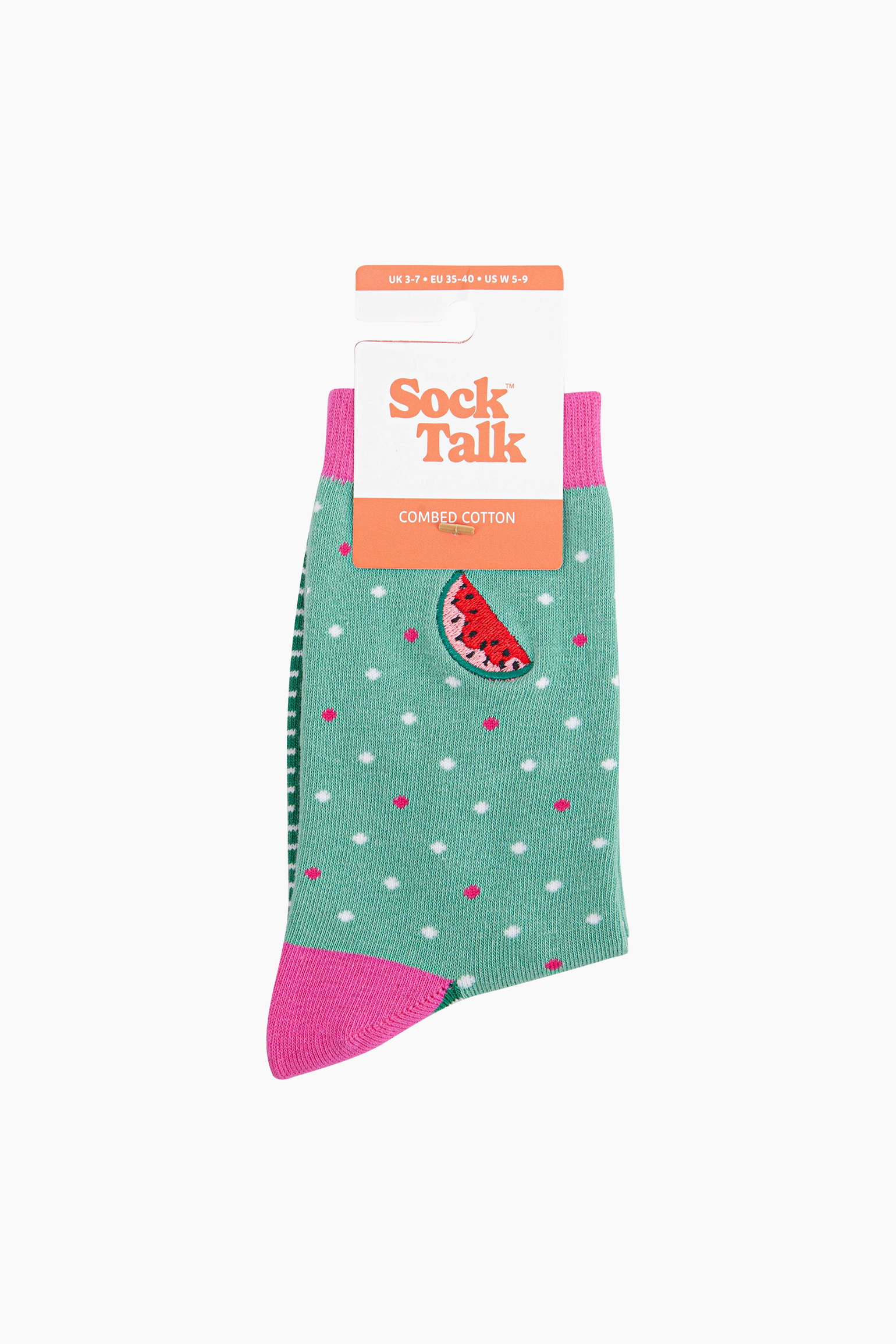 Mint Embroidered Watermelon Combed Cotton Socks, Image 4 of 4