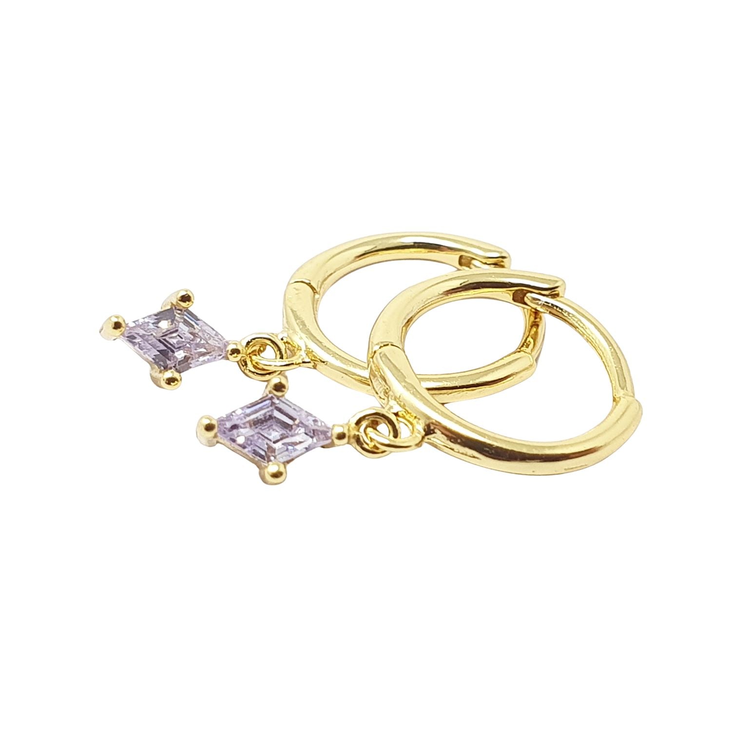Purple Alexandrite June Birthstone Delicate Gold Plated Dangle Hoops