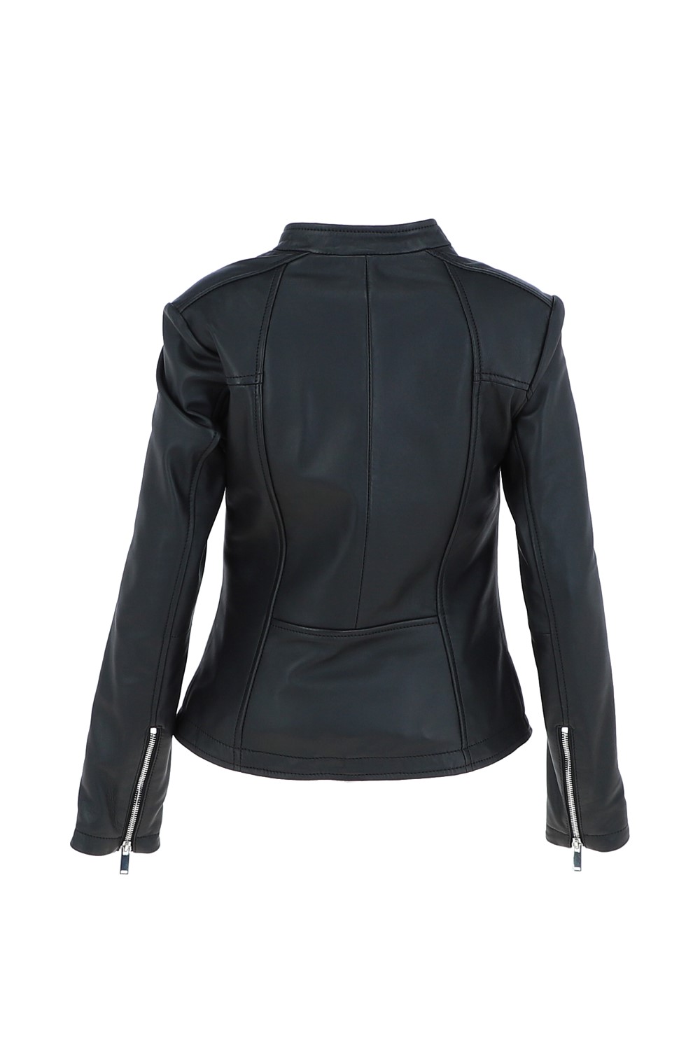 Black 'Chiara' Mandarin Collar Real Leather Biker Jacket, Image 4 of 5