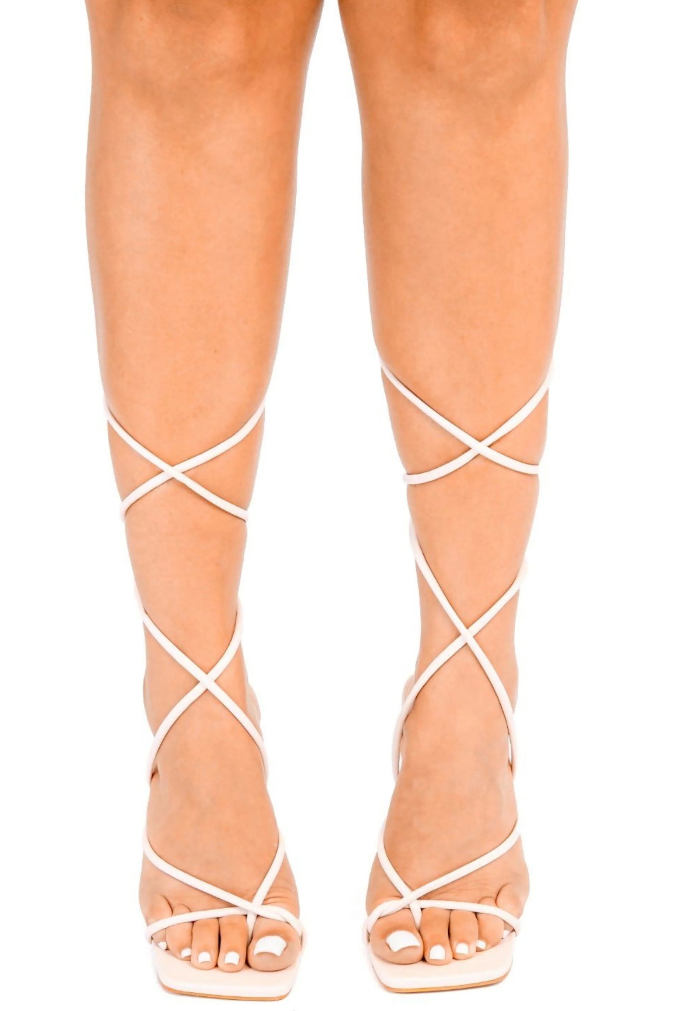 Cream Strappy Stiletto Square Toe Heels - Danira, Image 2 of 2