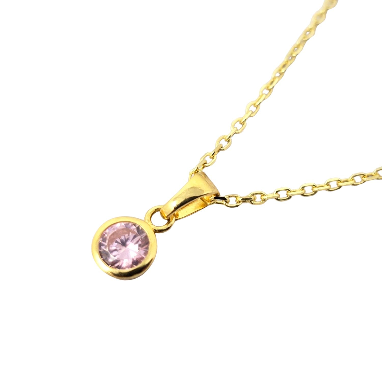Pink Mini Round Rose Quartz October Birthstone Pendant Necklace