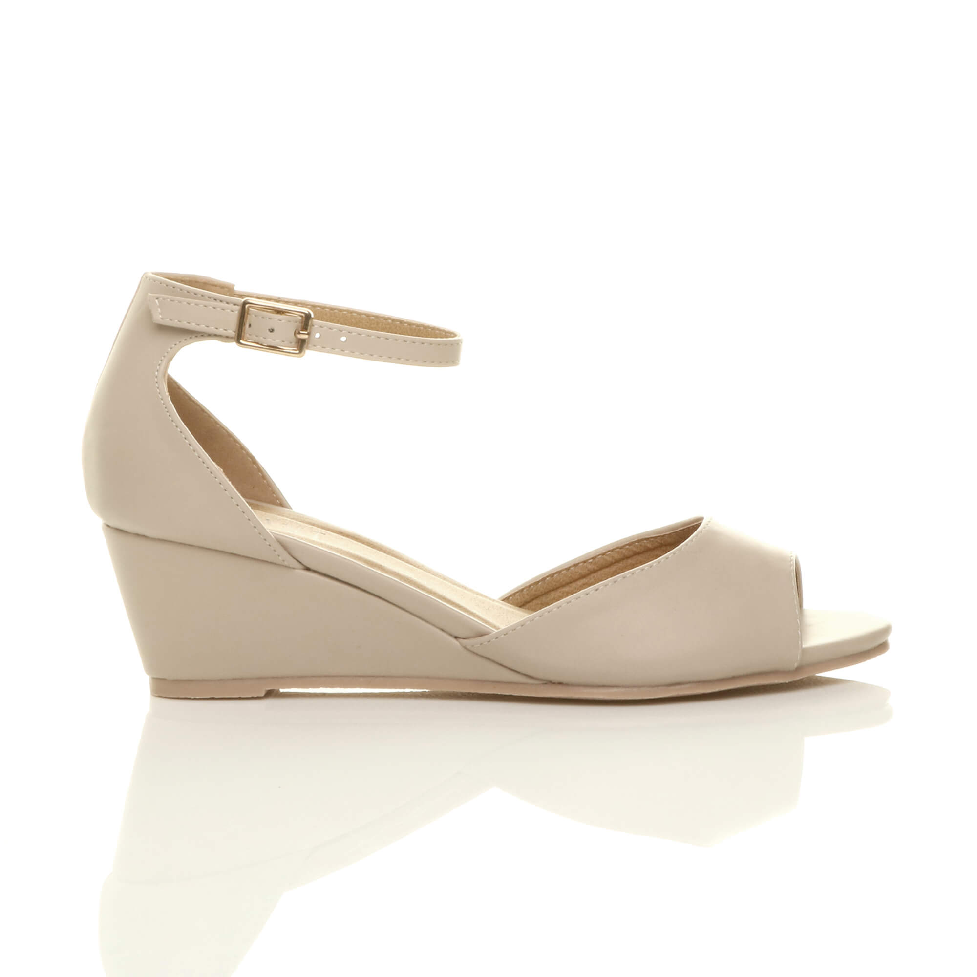 Natural AJVANI Natural Mid Wedge Heel Ankle Strap Sandals, Image 2 of 6