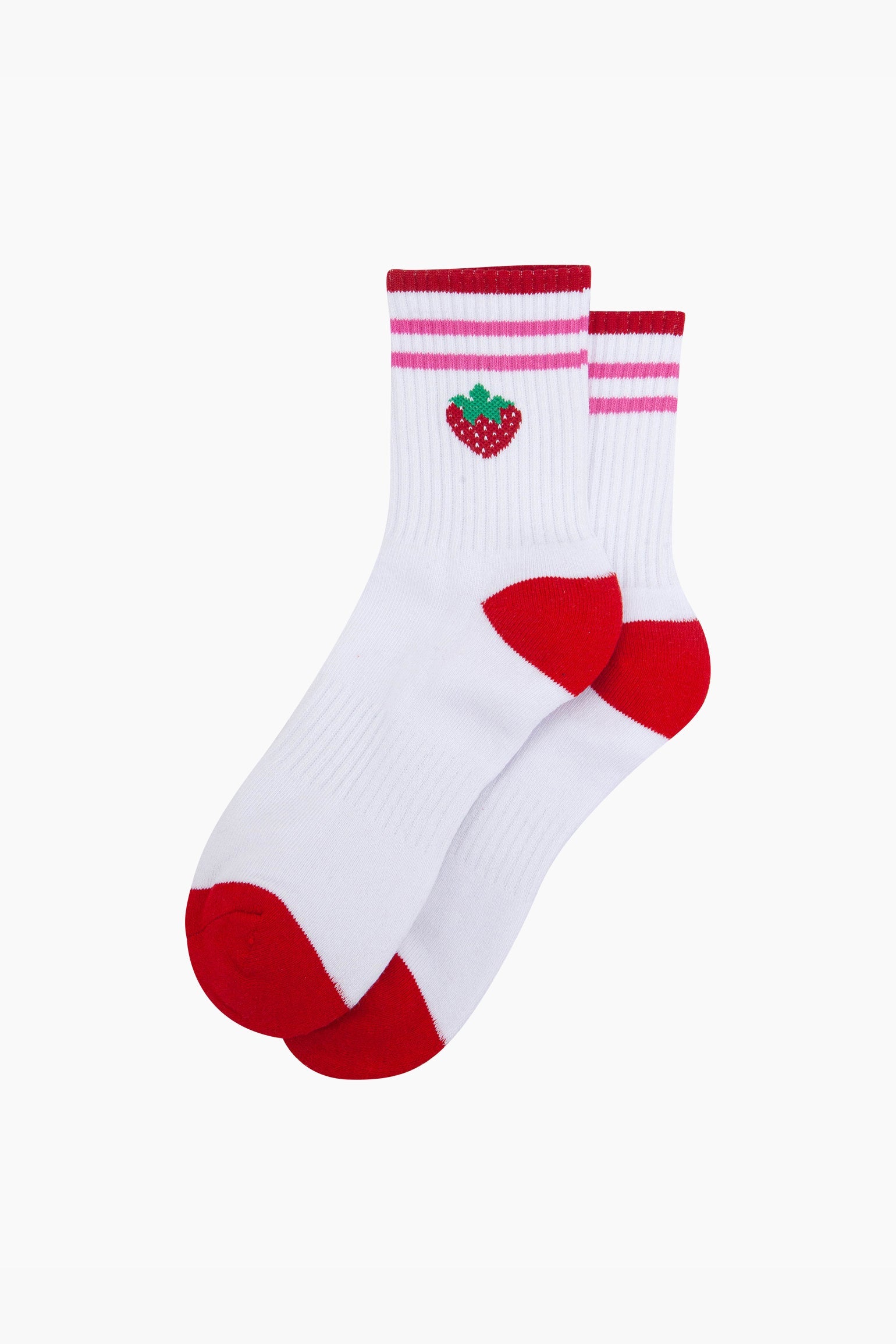White Strawberry Cotton Sports Socks in White, Image 3 of 4