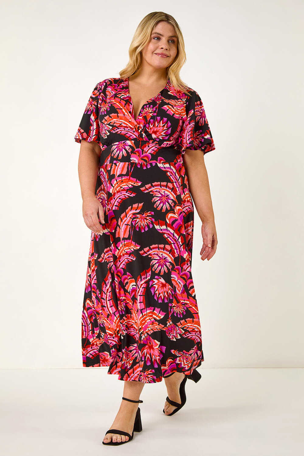 Reanna Midi Shirt Dress in Plum with Pink Leaf Print
