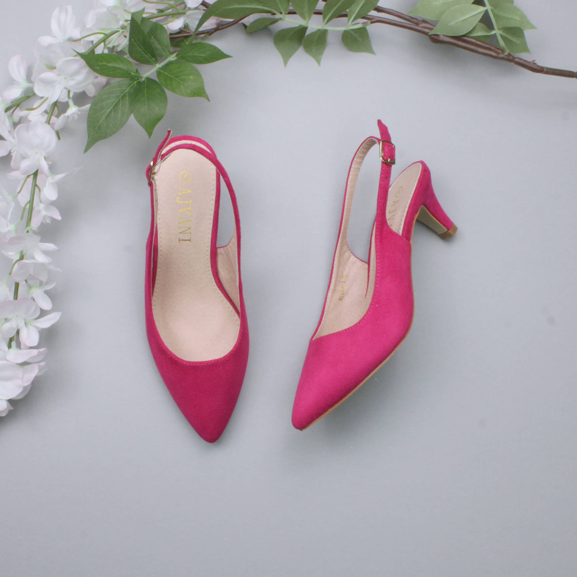 Fuchsia AJVANI Fuchsia Mid Heel Slingback Pointed Toe Court Shoes, Image 4 of 6