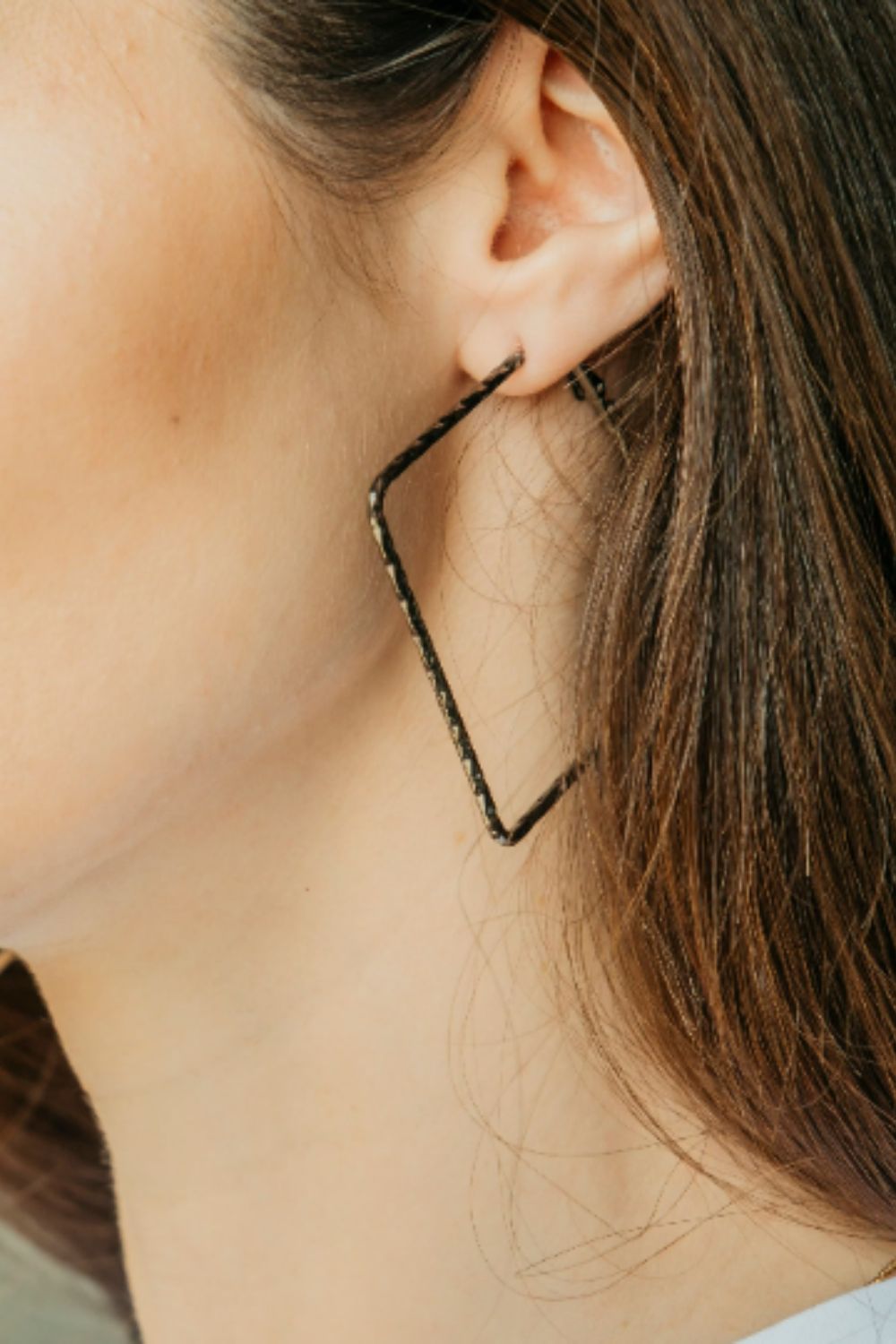 Black Hammered Square Threader Hoop Earrings, Image 1 of 2