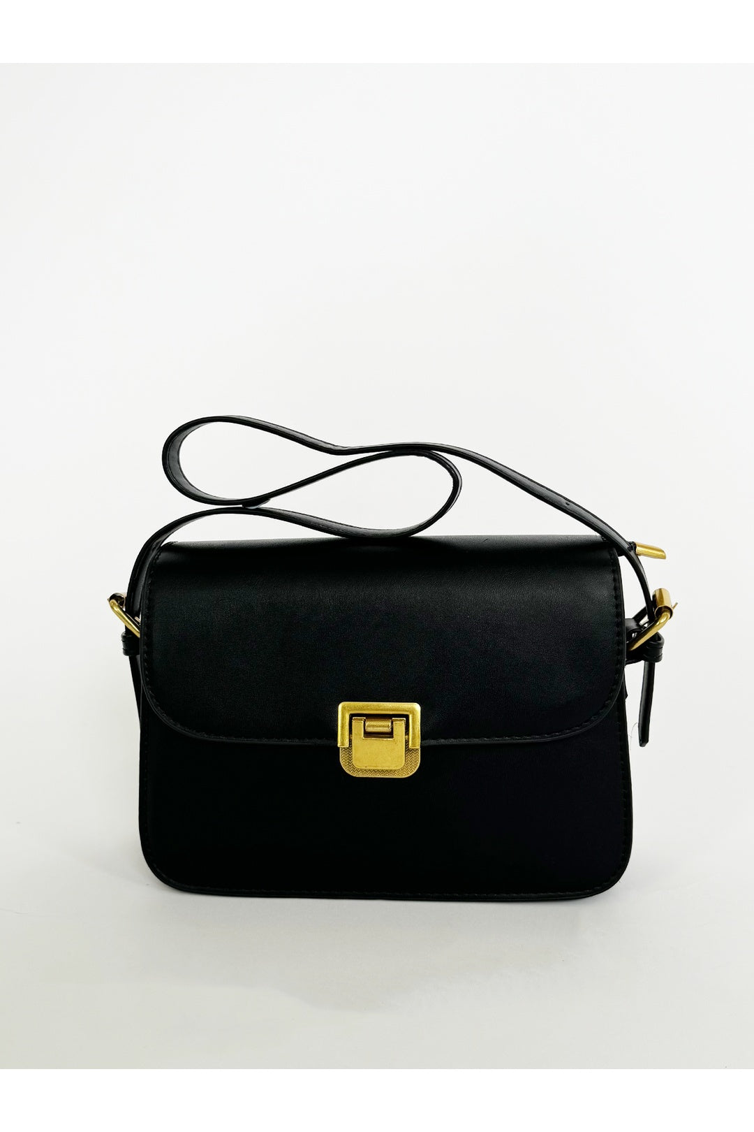 Black Black Shoulder Bag with Gold Clasp Fastening, Image 1 of 5