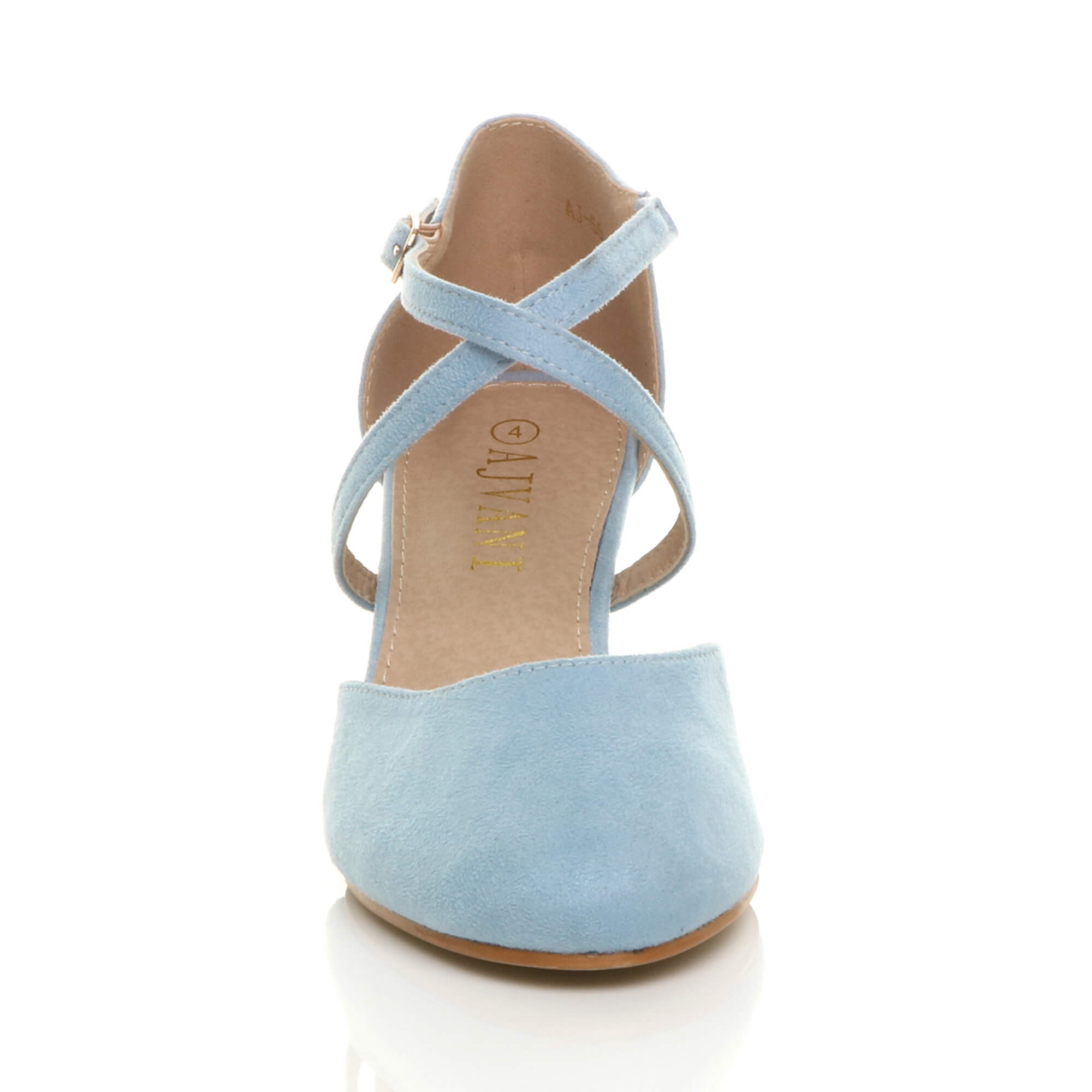 Light Blue AJVANI Light Blue Mid Heel Crossed Straps Court Shoes, Image 6 of 6