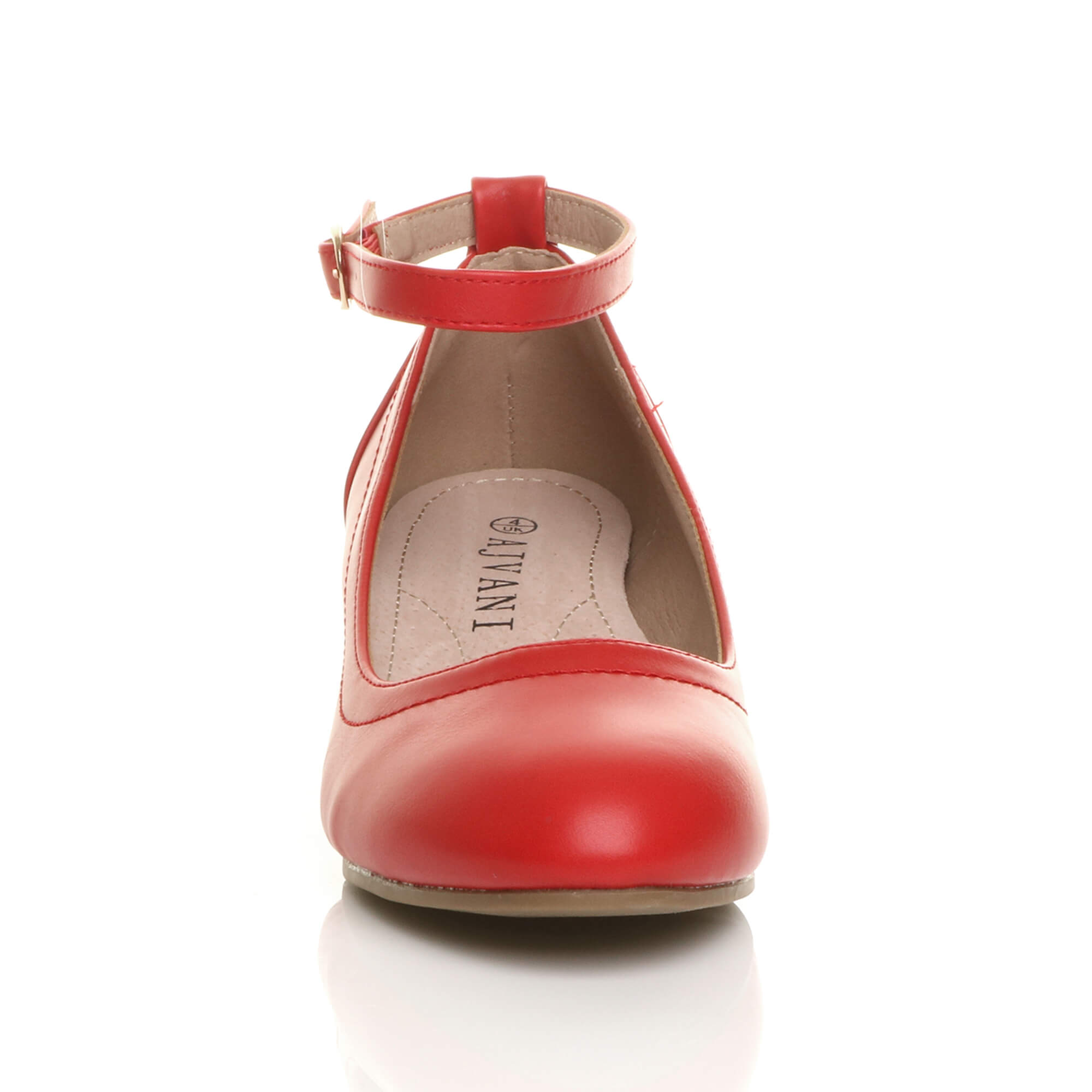 Red AJVANI Red Low Block Heel Ankle Strap Court Shoes, Image 6 of 6