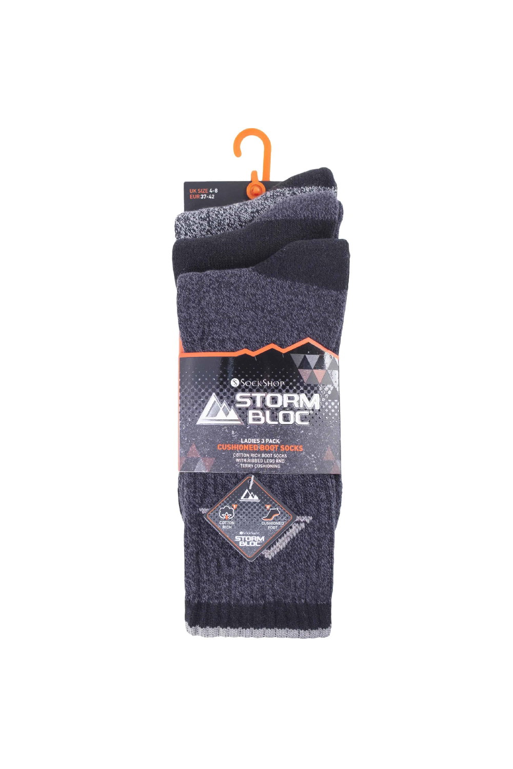 Black 3 Pack Lightweight Cotton Hiking Socks, Image 2 of 5