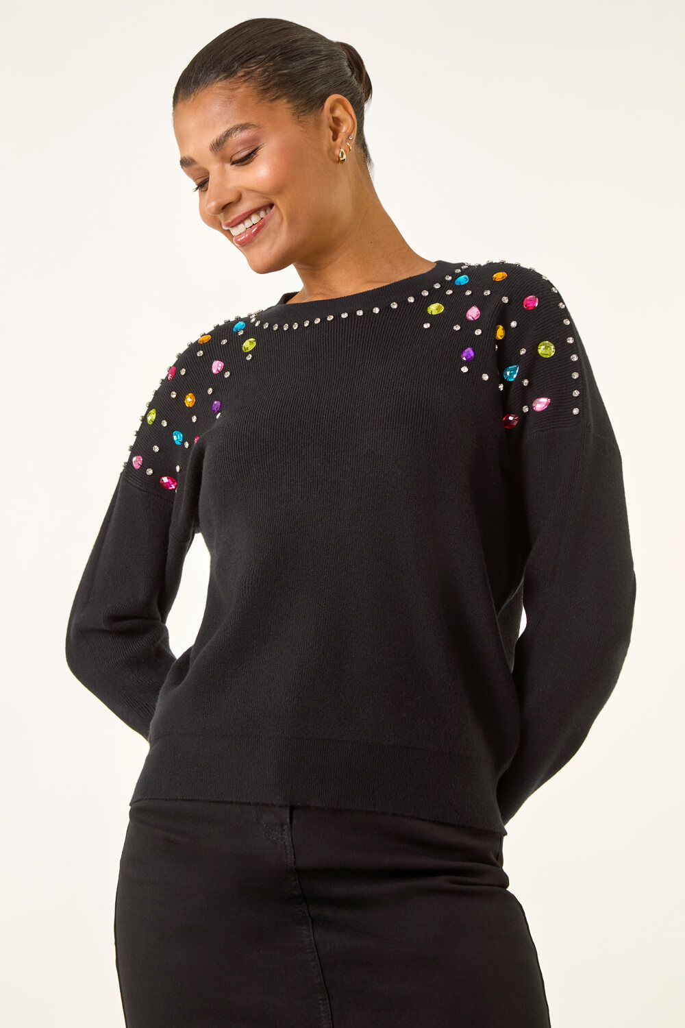 Black Sparkly Shoulder Knit Jumper, Image 6 of 6