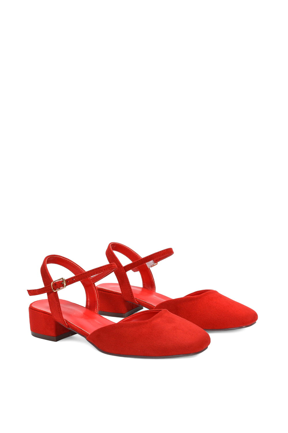 Red XY LONDON Red 'Hilary' Low Block Heel Court Shoes With Ankle Strap, Image 3 of 5