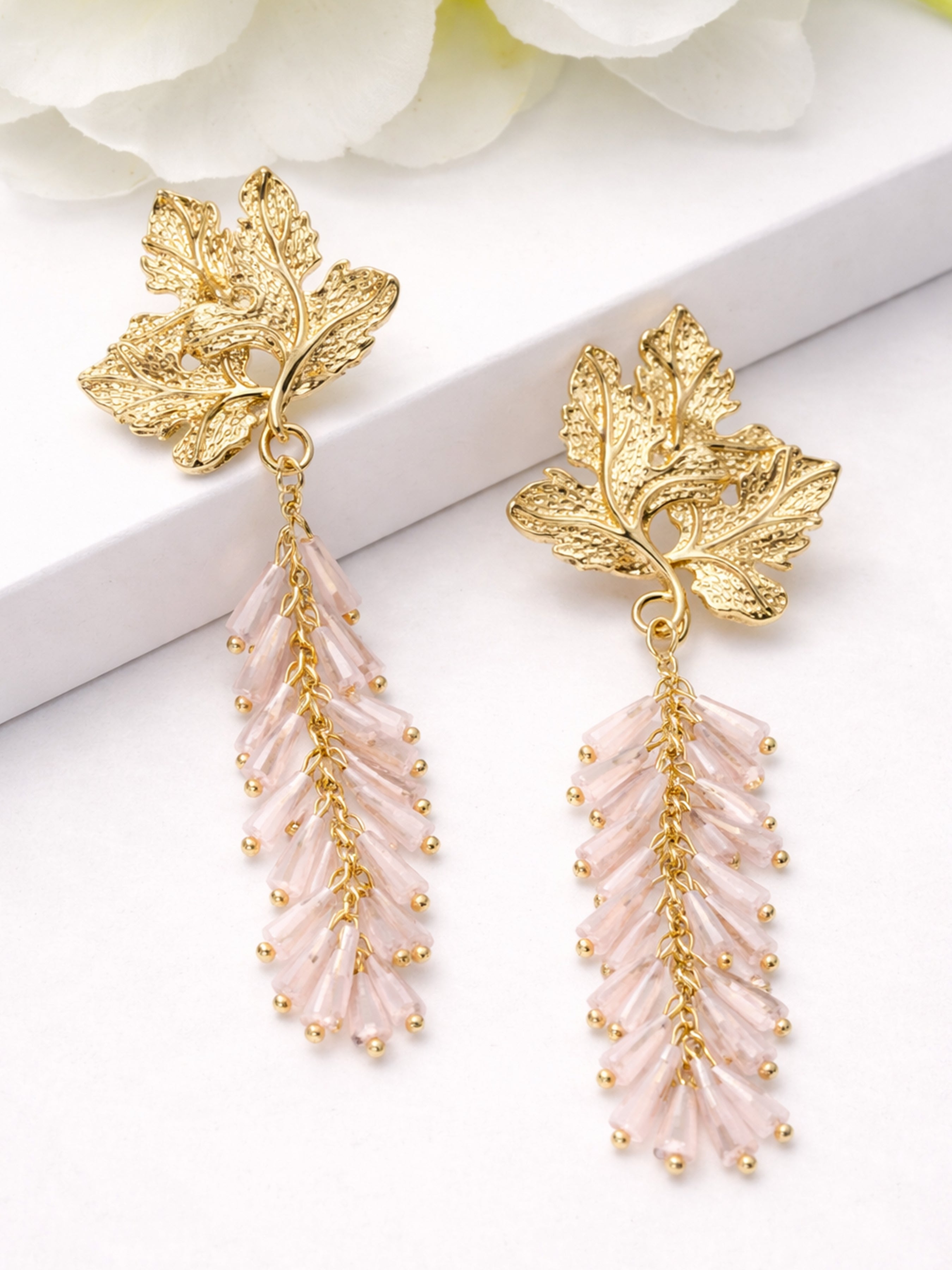 Gold Leaf Branch Drop Earrings, Image 3 of 3