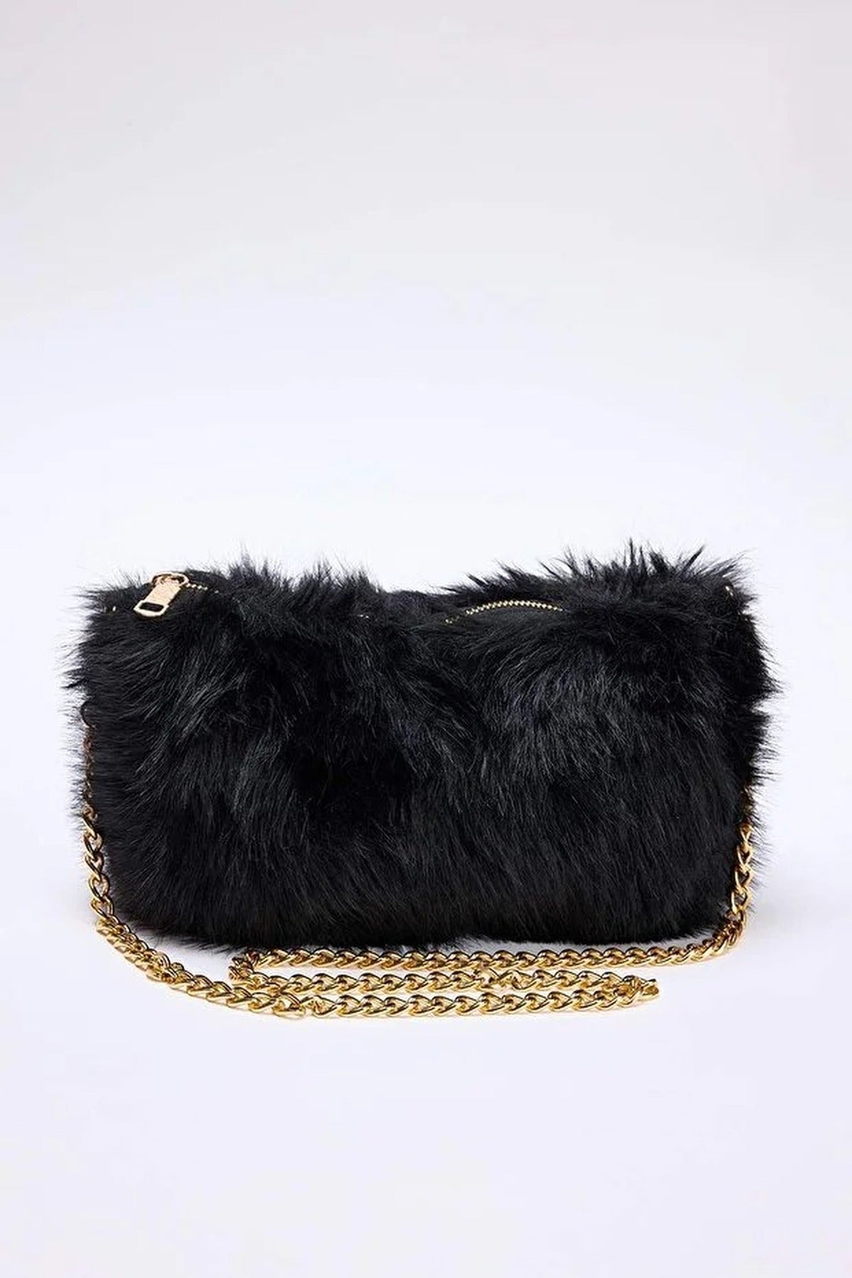 Black Faux Fur Chain Strap Crossbody Shoulder Bag, Image 2 of 4
