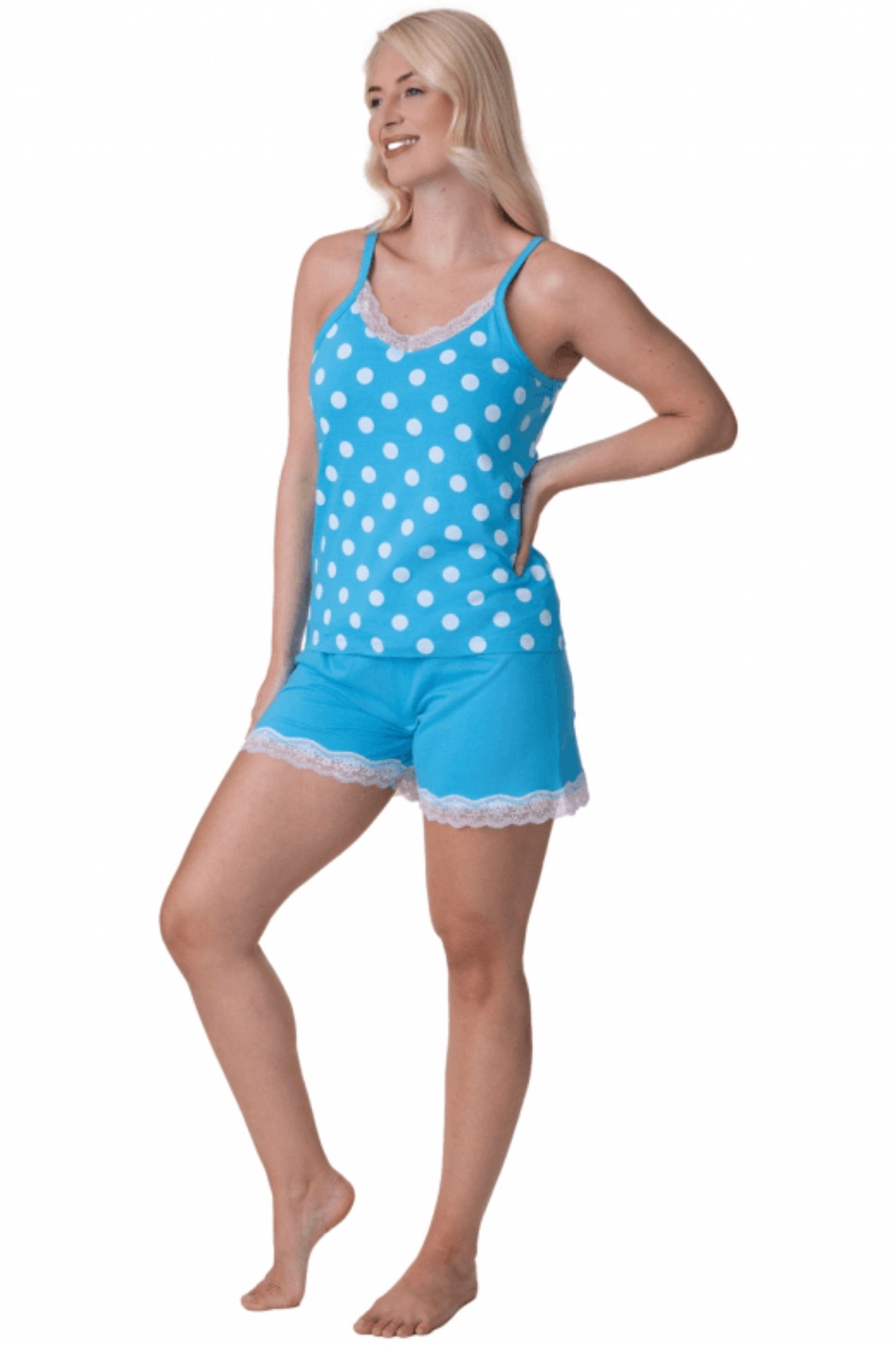 Aqua 100% Cotton Spot Printed Sleeveless Top Pyjama, Image 2 of 5