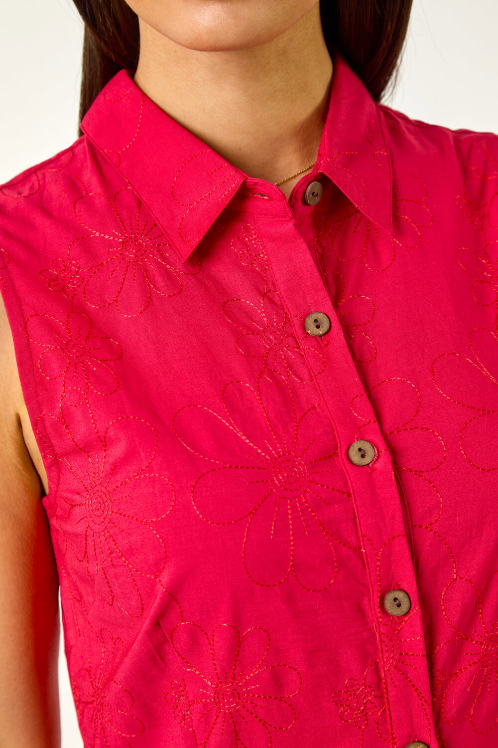 Red Embroidered Buttoned Midi Dress, Image 6 of 5