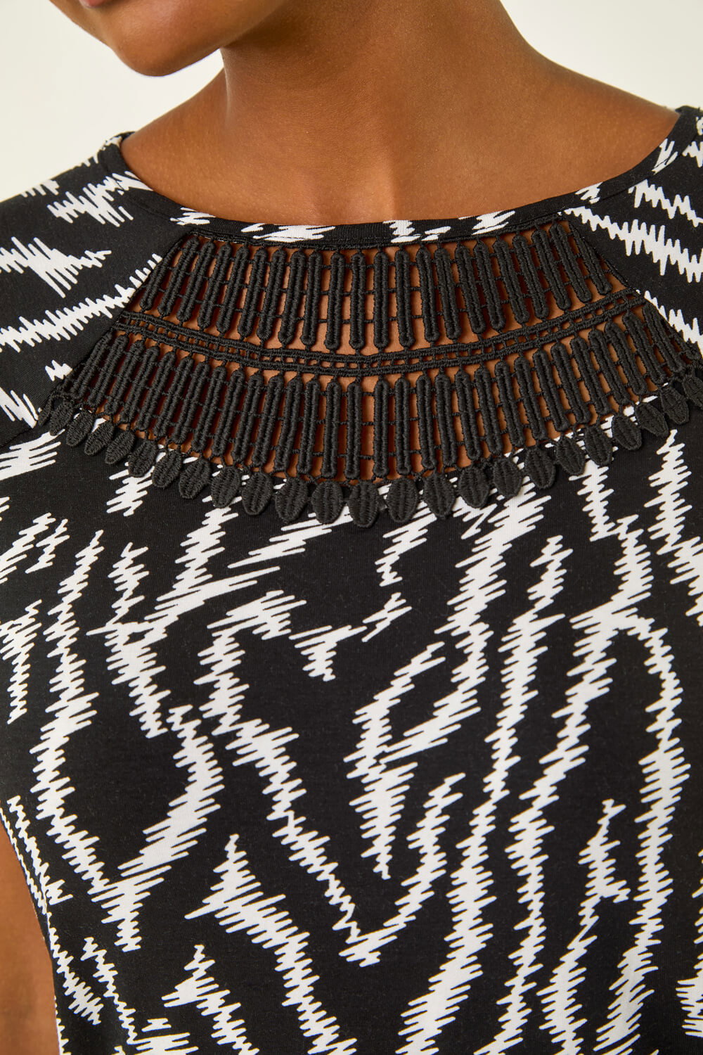 Black Abstract Crochet Stretch T-Shirt, Image 6 of 5