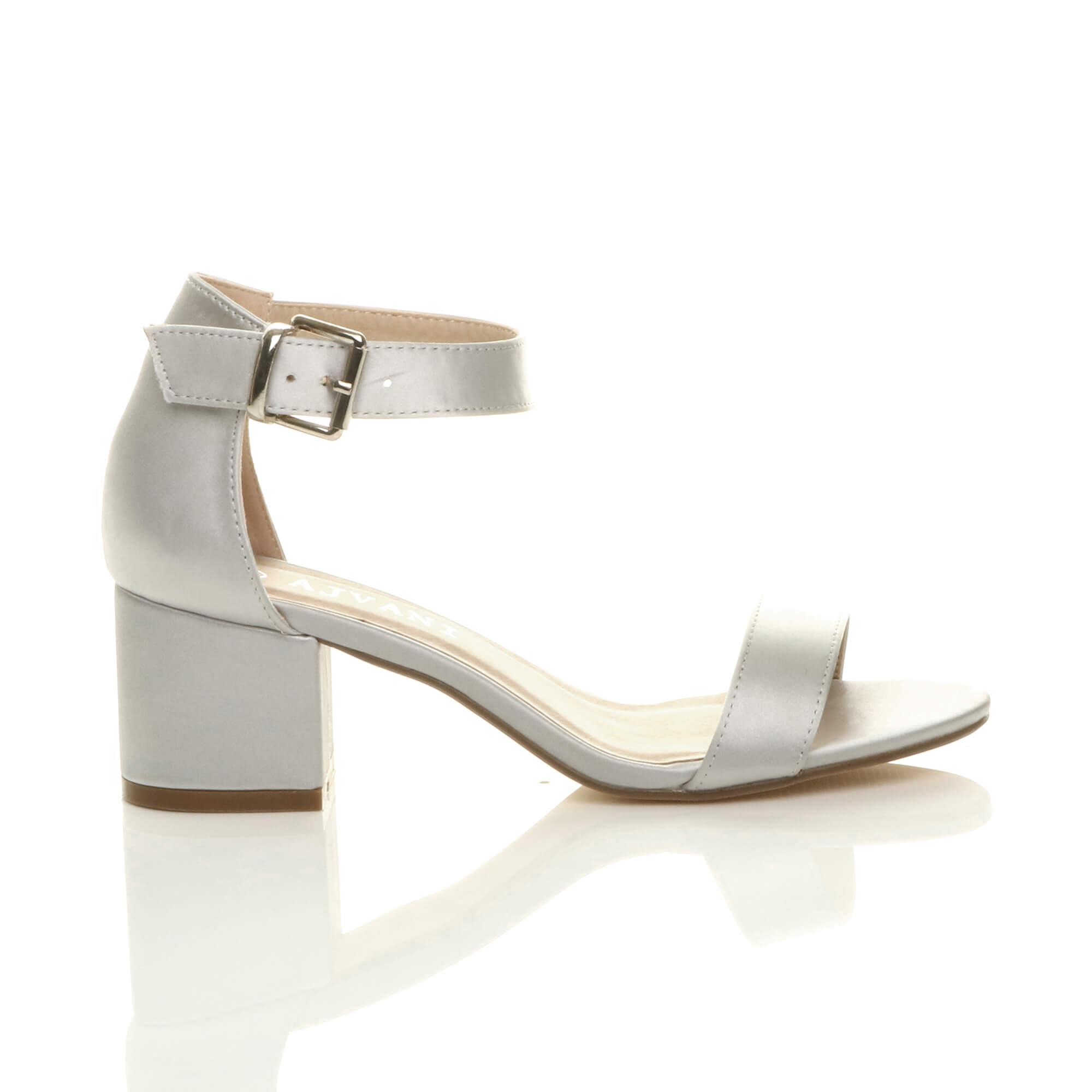 Silver AJVANI Silver Mid Block Heel Ankle Strap Sandals, Image 2 of 6