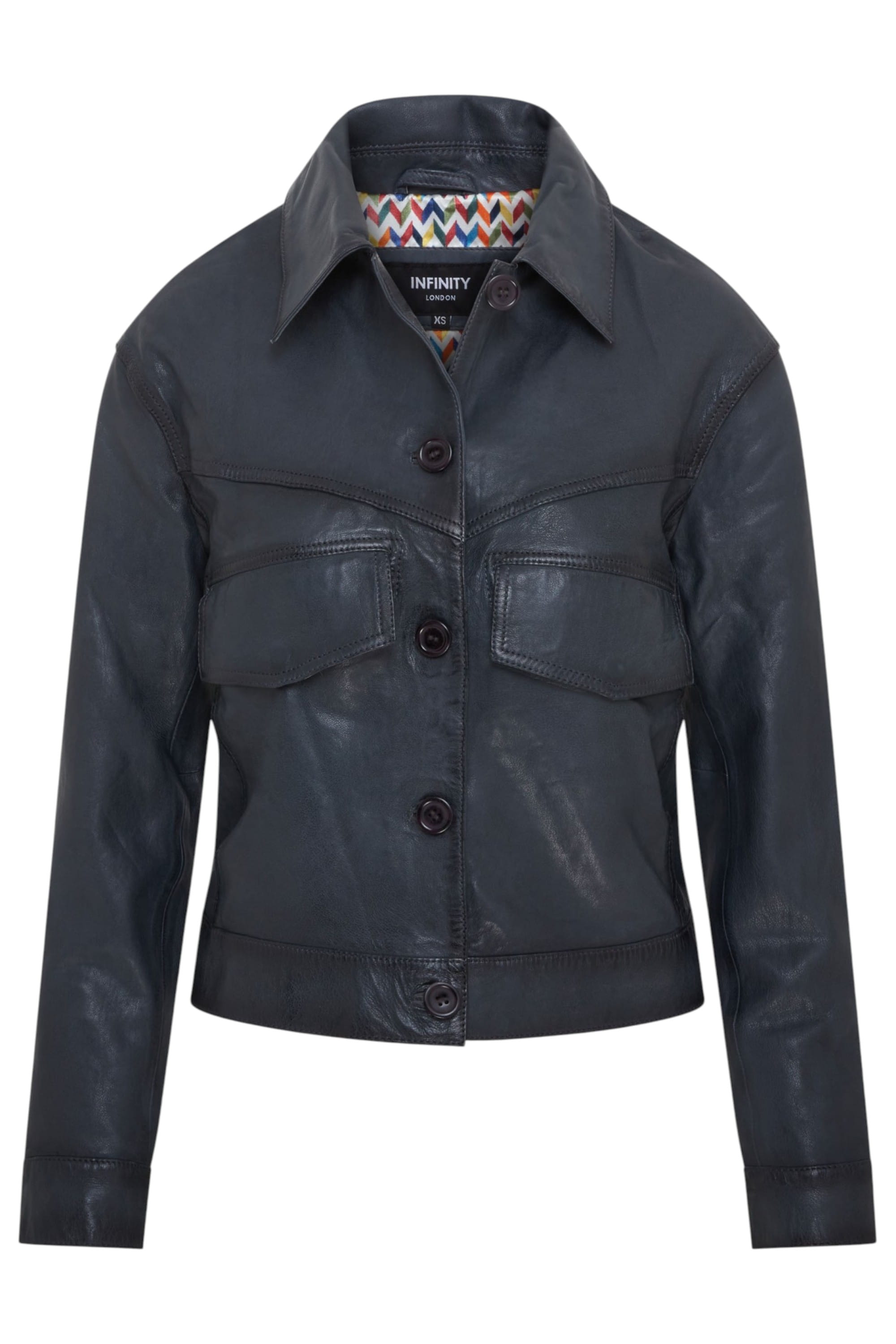 Navy Retro Biker Leather Jacket - Kopervik, Image 1 of 6