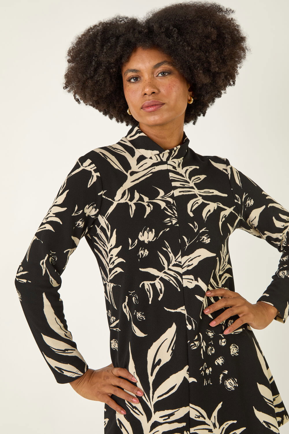 Black Floral High Neck Swing Top, Image 3 of 5