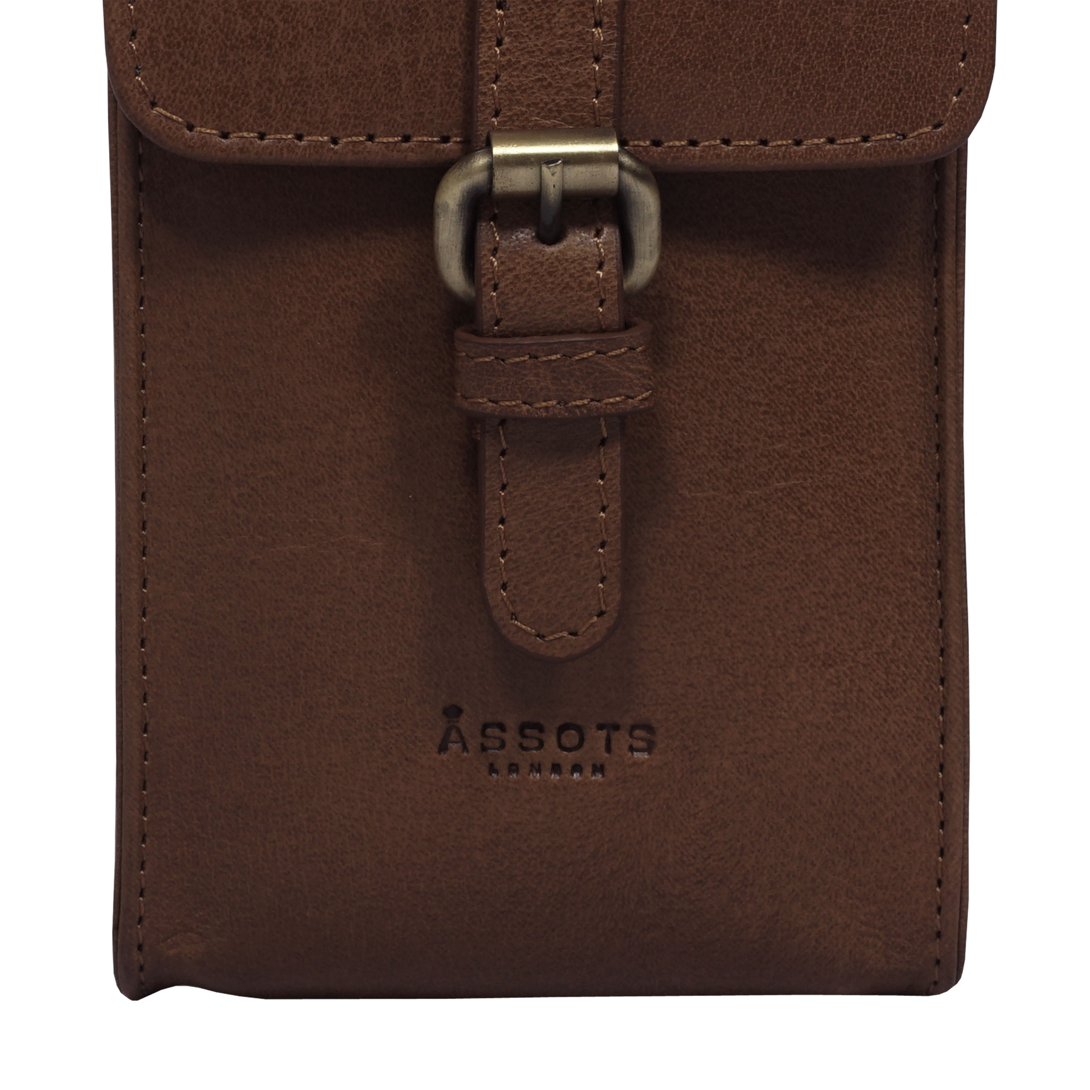 Brown 'PETRA' Polished VT Real Leather Mobile Phone Crossbody Bag, Image 2 of 6