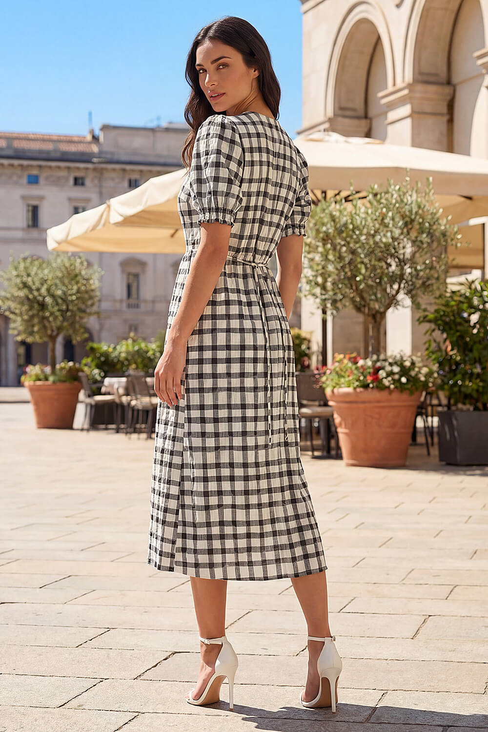 Black Check Button Midi Dress, Image 4 of 4