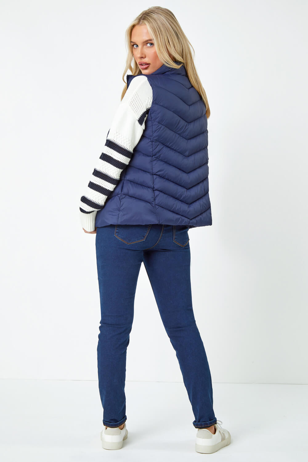 Navy Petite Quilted Padded Gilet, Image 4 of 5