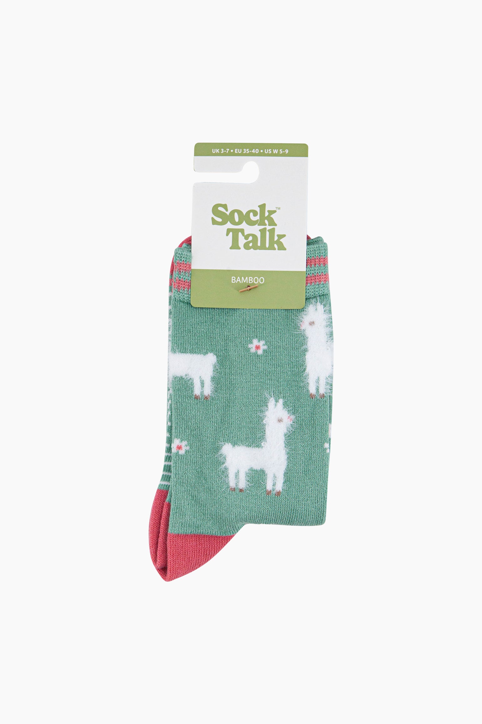 Mint Llama Floral Fluffy Bamboo Socks in Green, Image 4 of 4
