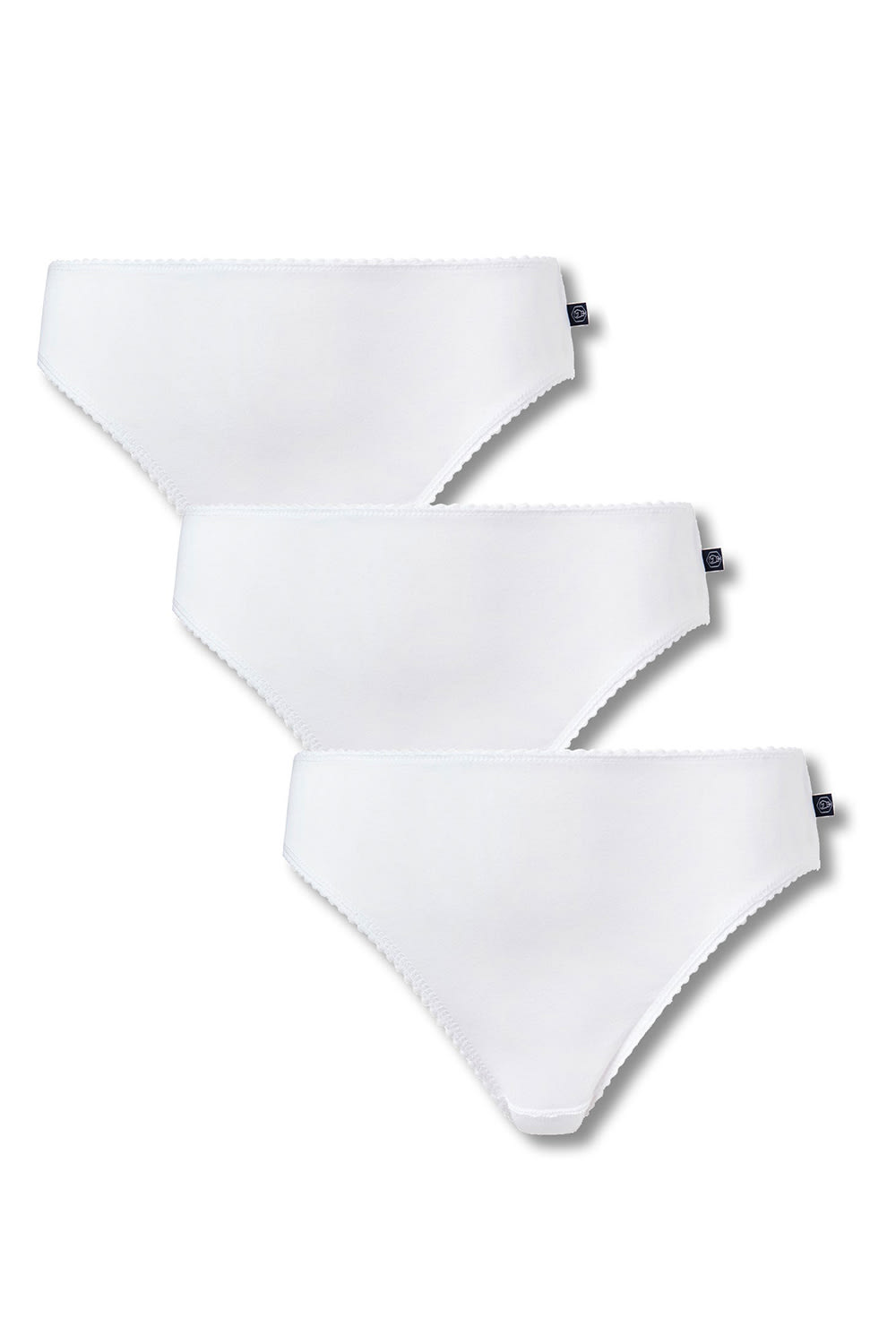 White Pack Of Three "White" Cotton High Leg Knickers