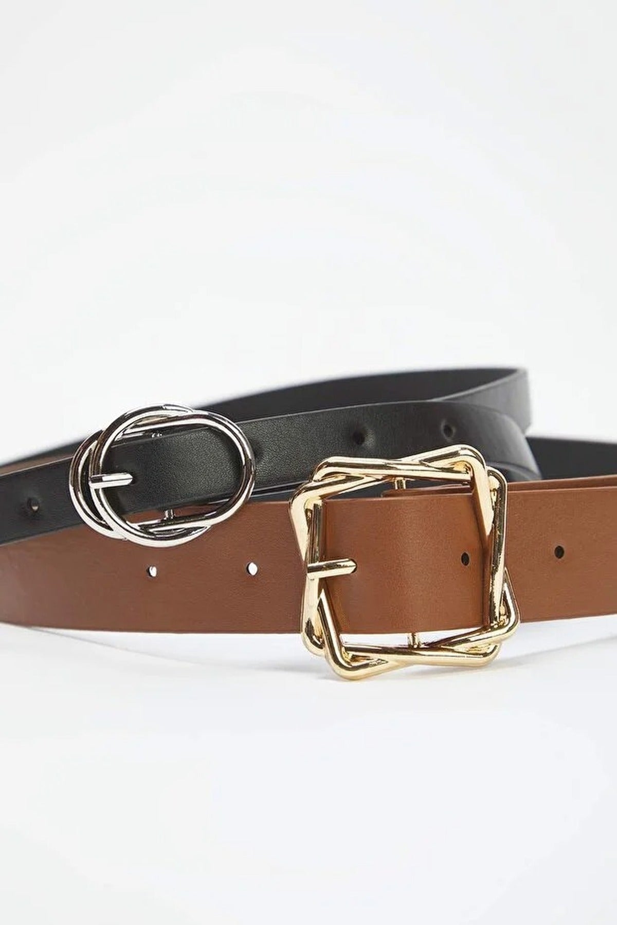 Multi Double Pack Mixed Buckle Faux Leather Belt Set, Image 1 of 2