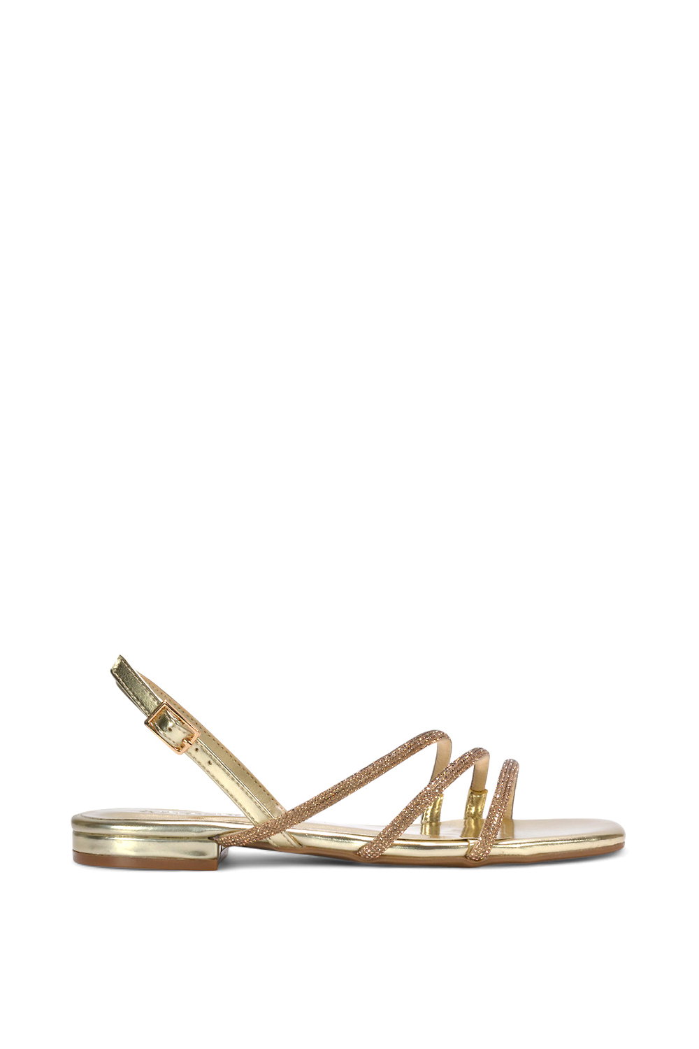 Metallic 'Abigale' Strappy Diamante Flat Slingback Sandals With Buckle