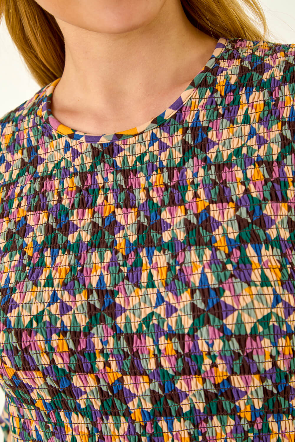 Mauve Geometric Print Shirred Midi Dress, Image 6 of 5