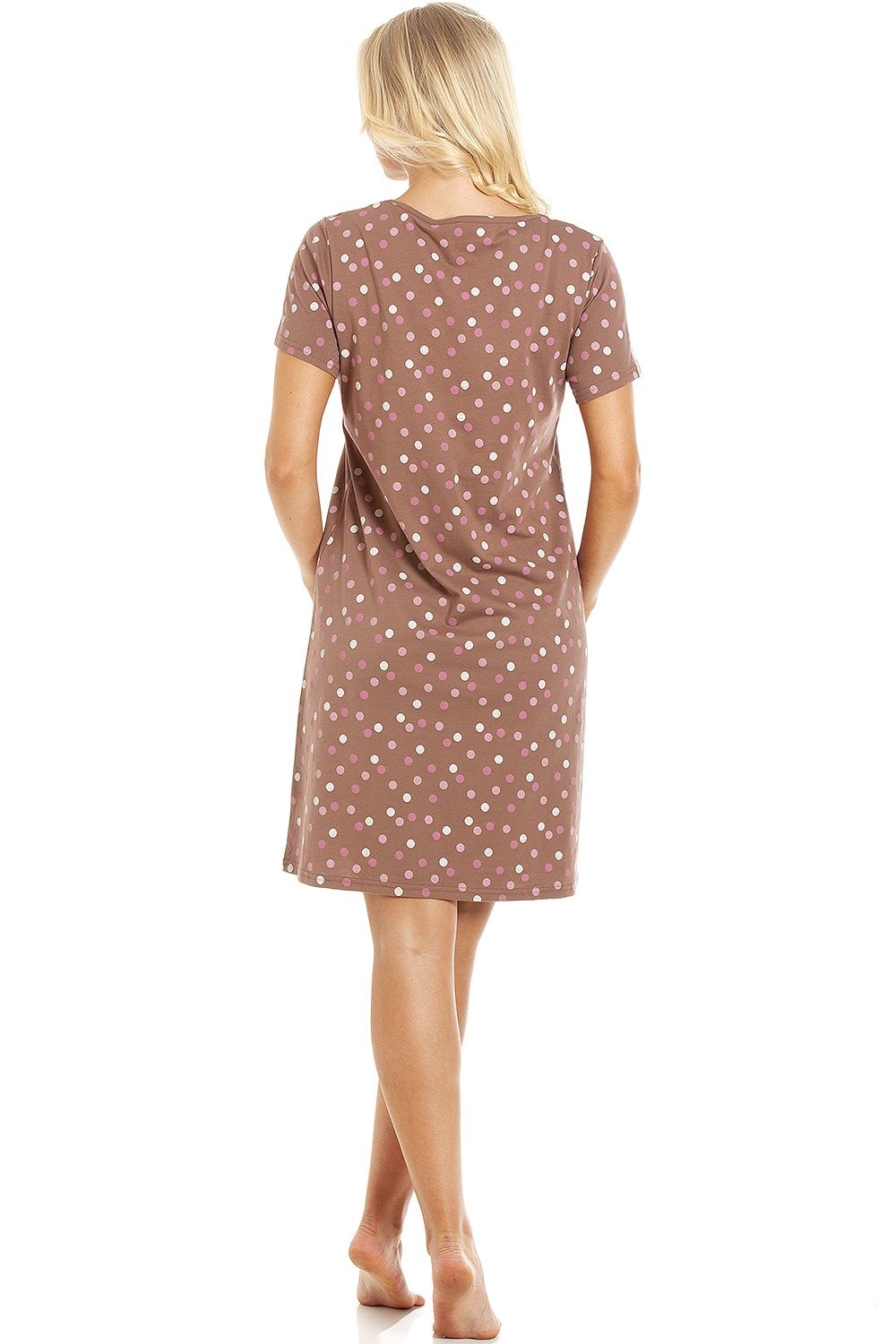 Taupe Multicoloured Polka Dot Cotton Nightshirt, Image 3 of 5