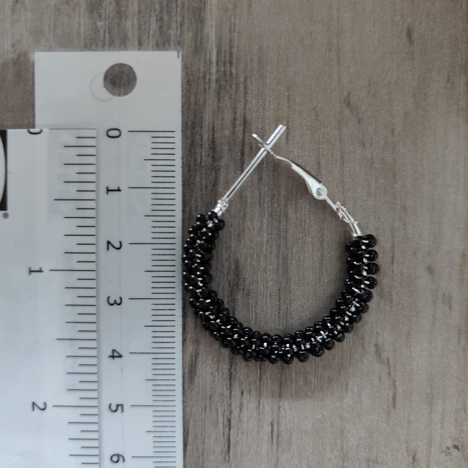 Black Large Bead Braided Boho Huggie Earrings, Image 5 of 6