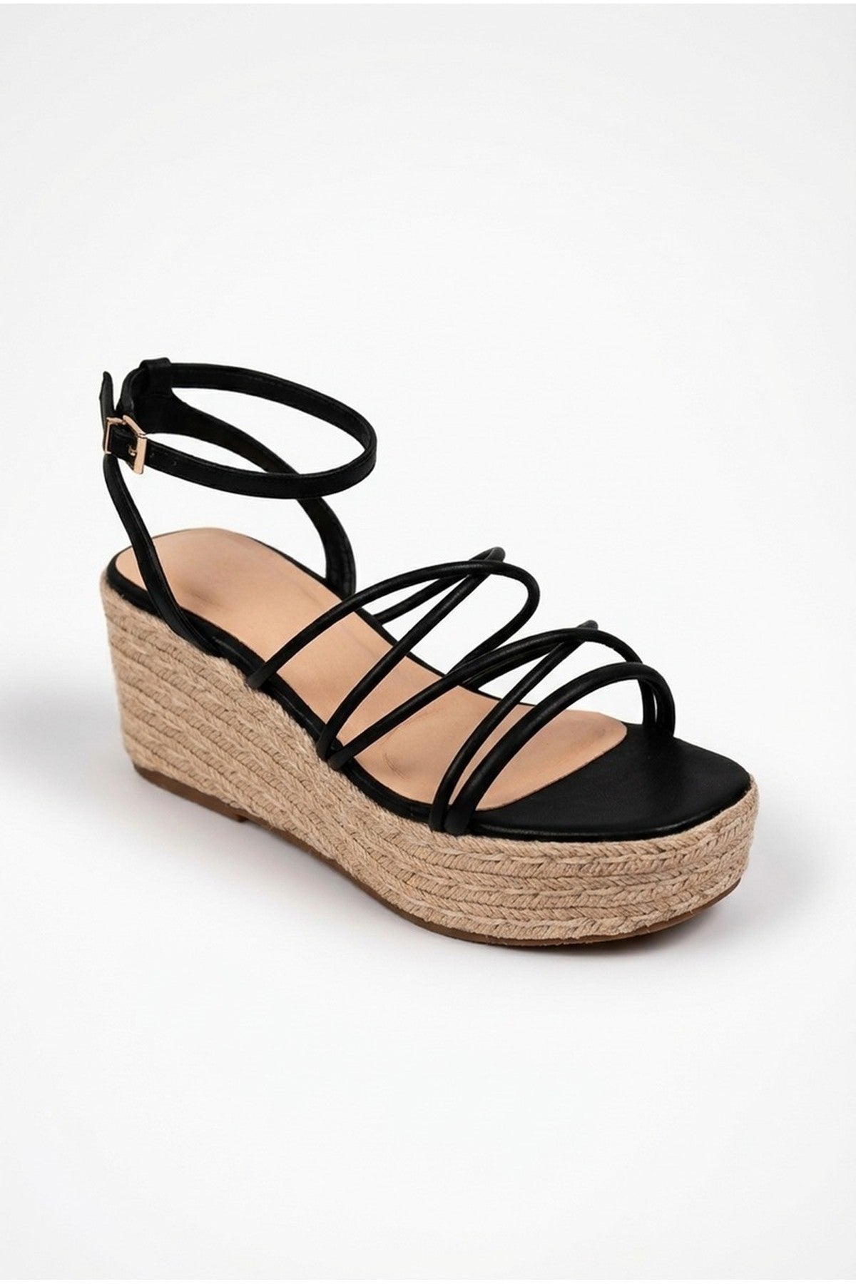Black iKrush Black Olivia Womens Strappy Espadrille Platform Sandals, Image 6 of 8