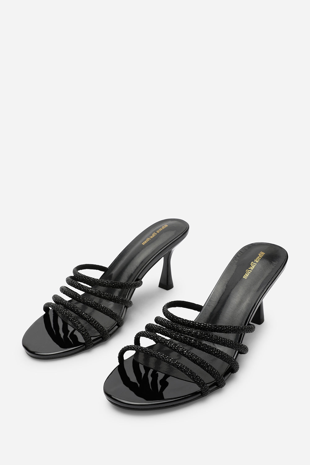 Black 'Ulani' Diamante Strappy Low Heeled Mules, Image 4 of 6