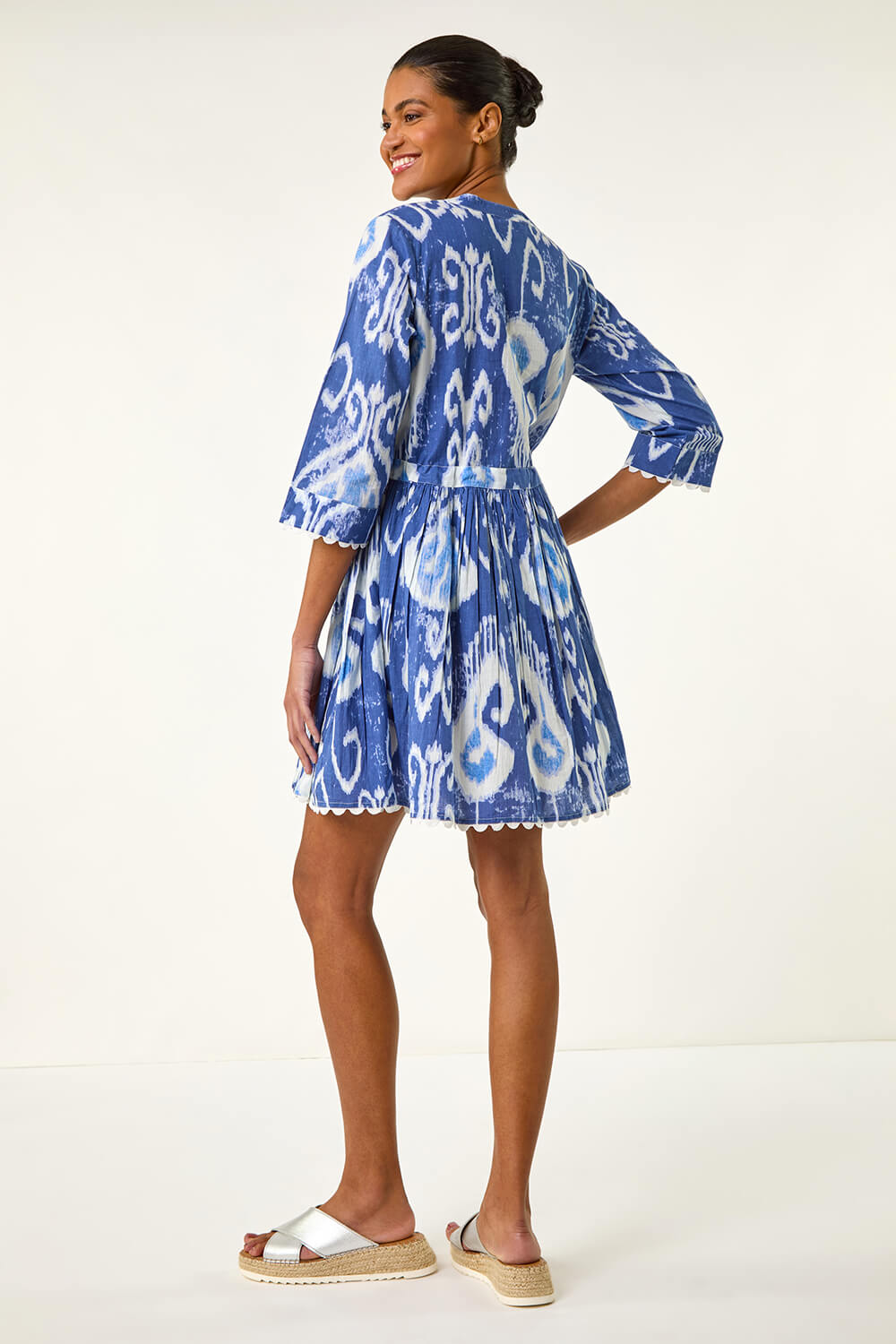 Blue Tie Dye Buttoned Shirt Dress, Image 4 of 5