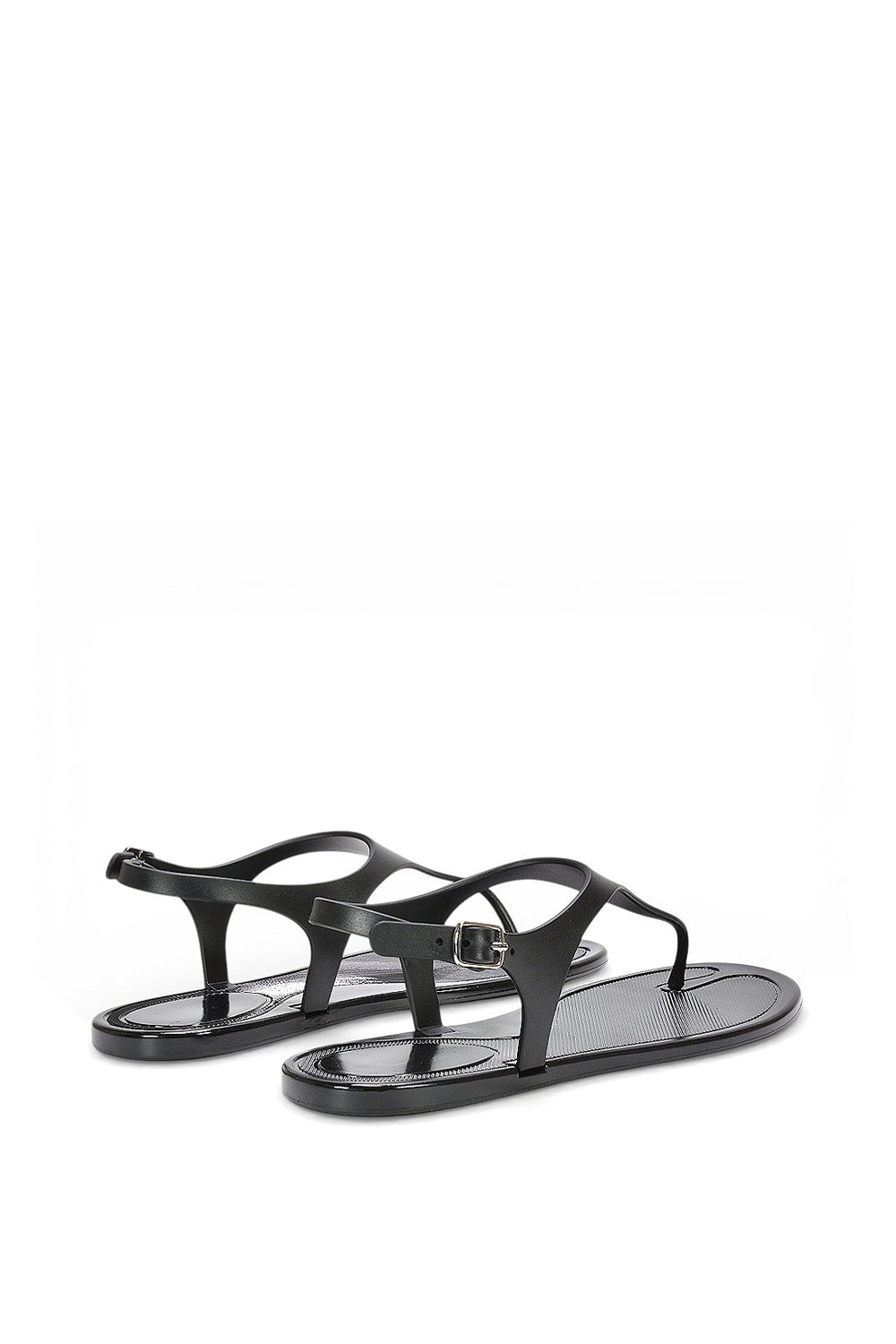 Black XY LONDON Black 'Kaylee' Jelly T-Bar Strappy Flat Jelly Sandals With Toe Post, Image 3 of 5
