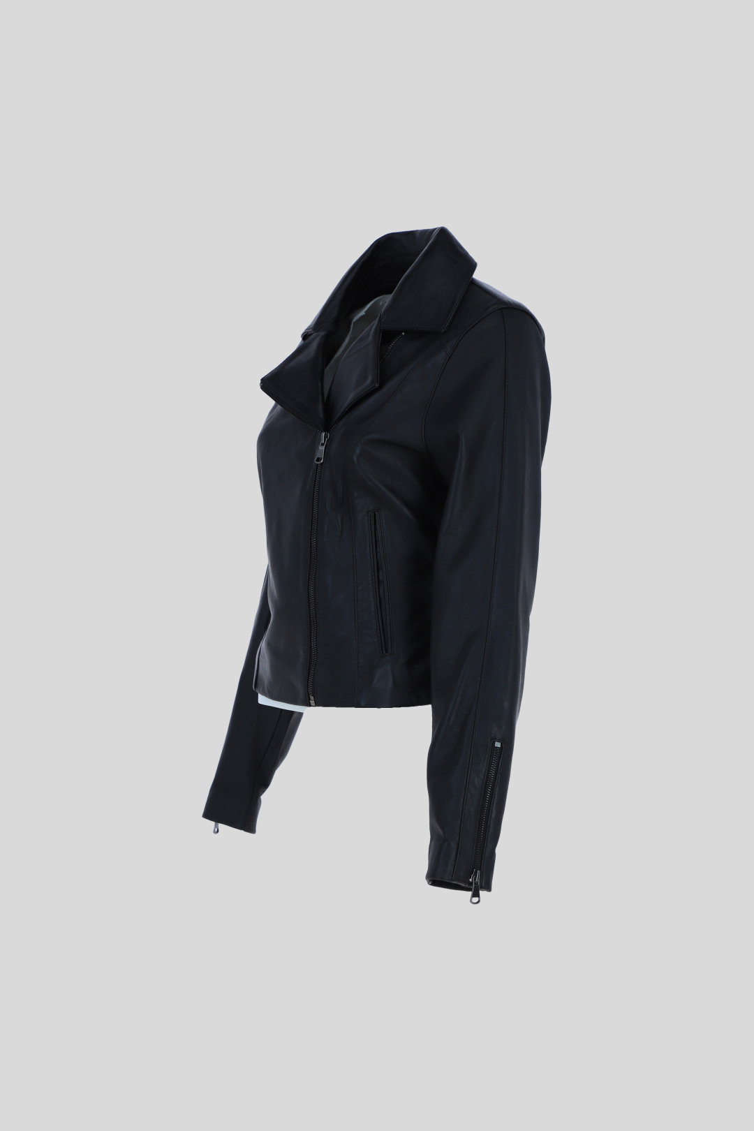 Black Ashwood Leather Black Real Veg Tanned Leather Plain Biker Jacket, Image 3 of 5