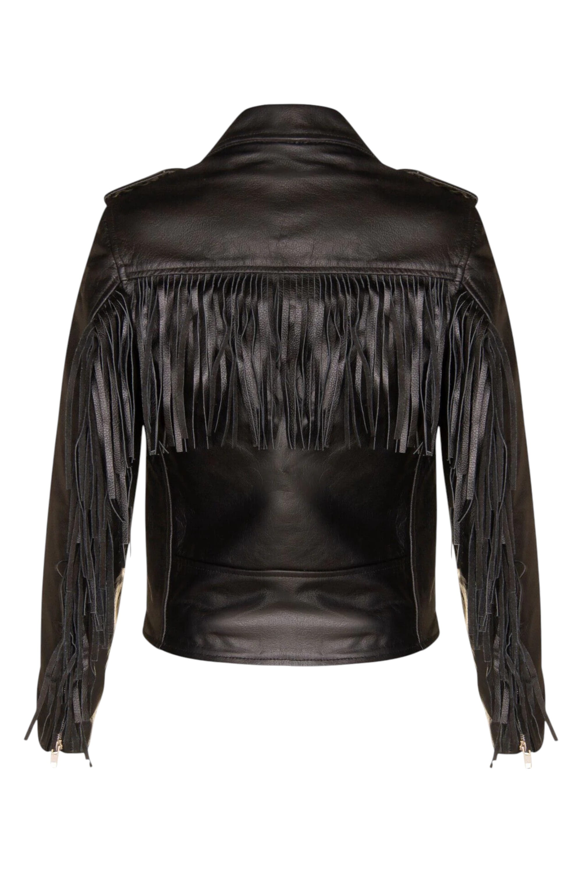 Black Fringe Tasseled Biker Jacket - Seville, Image 3 of 4