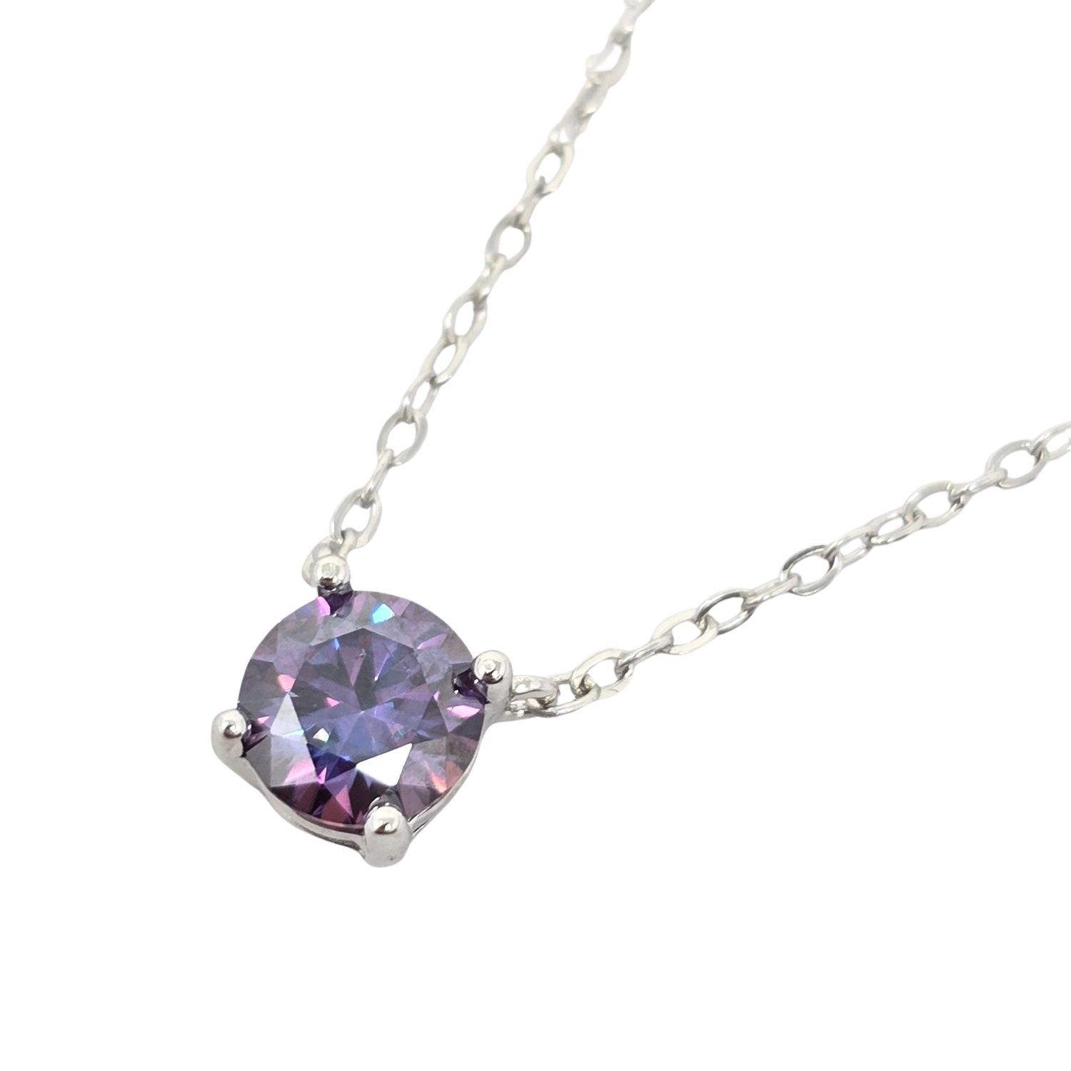 Purple Amethyst Moissanite Crystal Sterling Silver Necklace