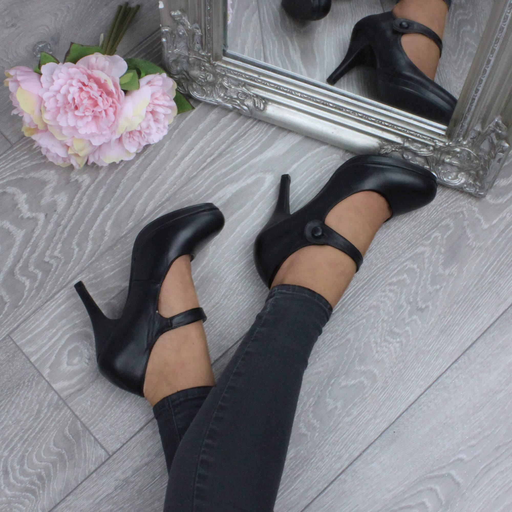 Black High Heel Mary Jane Court Shoes, Image 5 of 6