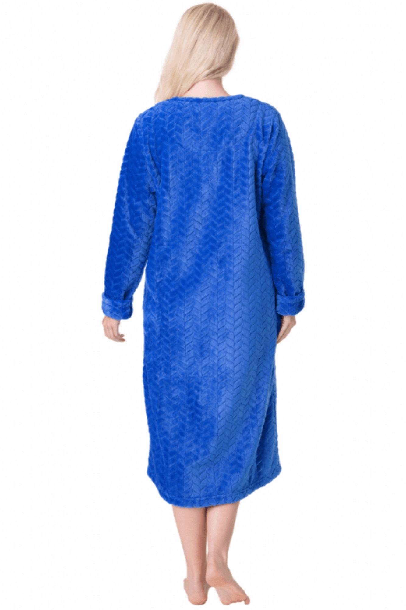 Blue Supersoft Zip Front Embossed Housecoat, Image 3 of 5