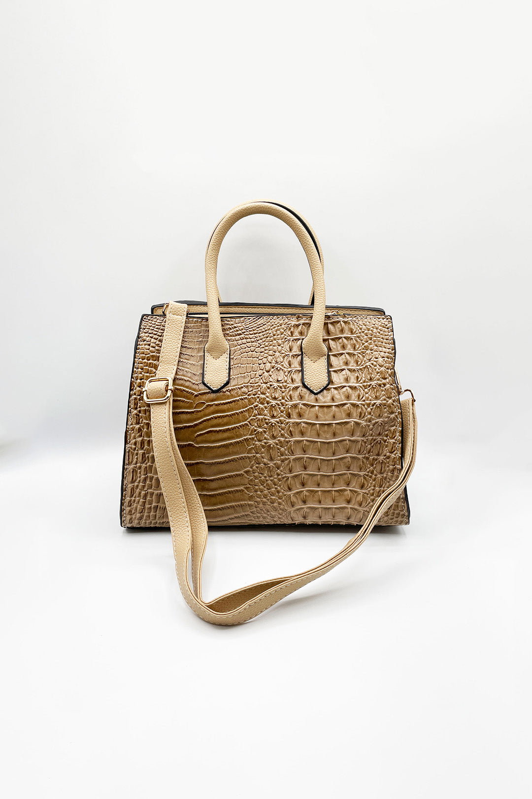 Beige Crocodile-Print Handbag, Image 5 of 5