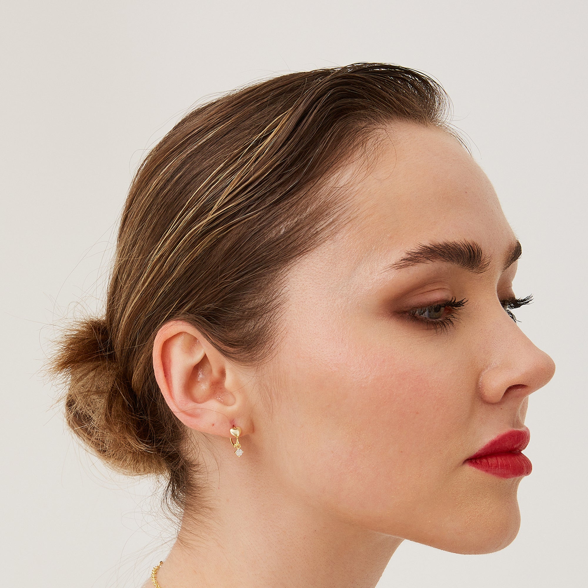 Gold Heart Huggie Hoop Drop Earring, Image 5 of 5
