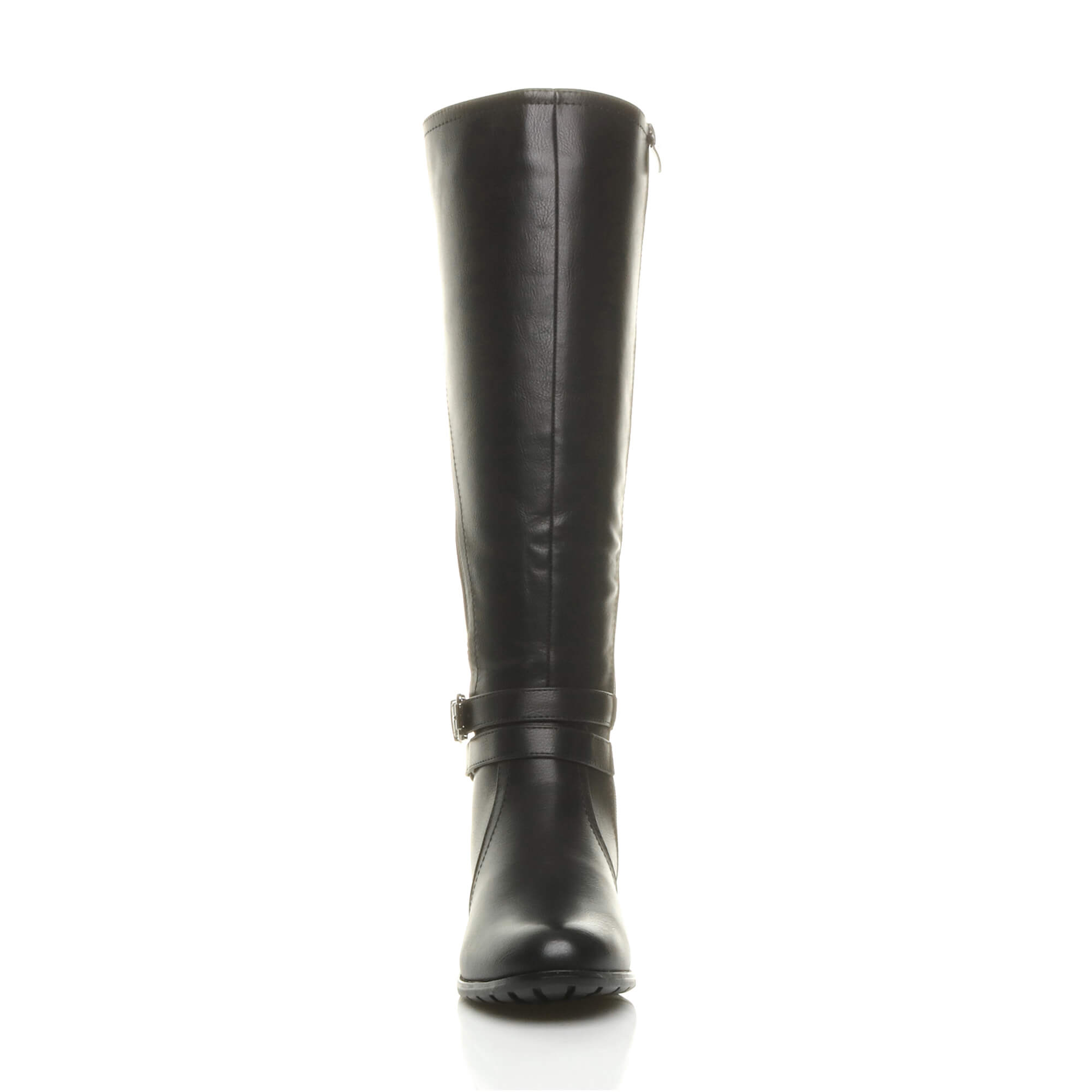 Black Zip Military Biker Style Knee Riding Boots, Image 6 of 6