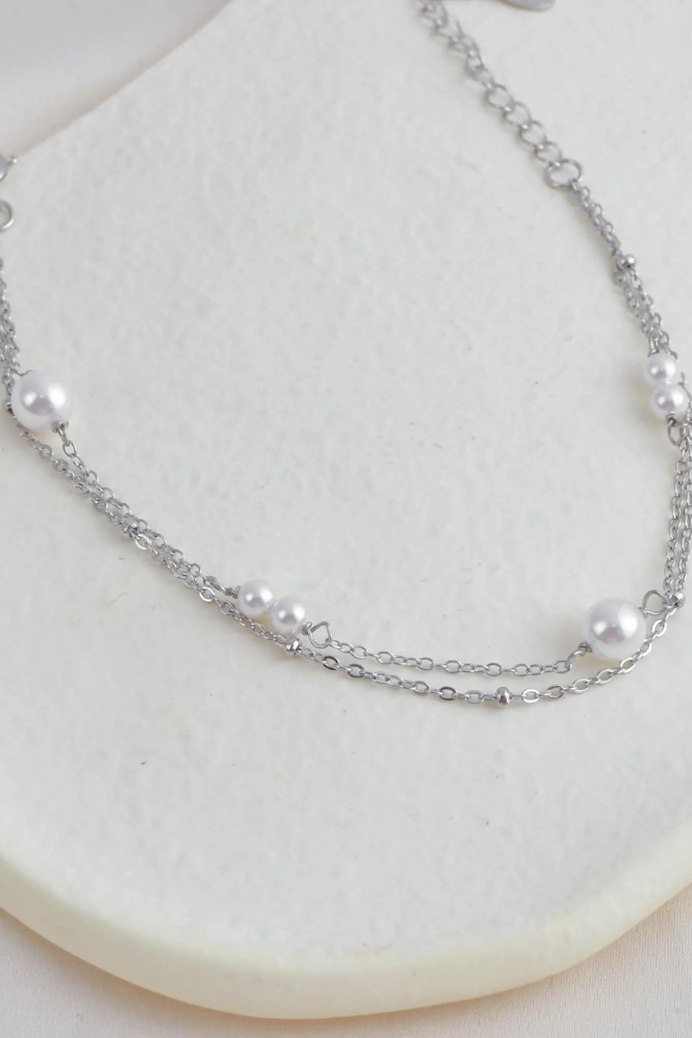 Silver Sterling Silver Pearl Double Chain Bracelet, Image 3 of 3