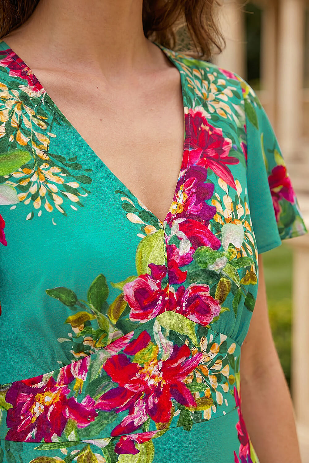 Green Petite Floral V-Neck Midi Dress, Image 5 of 4