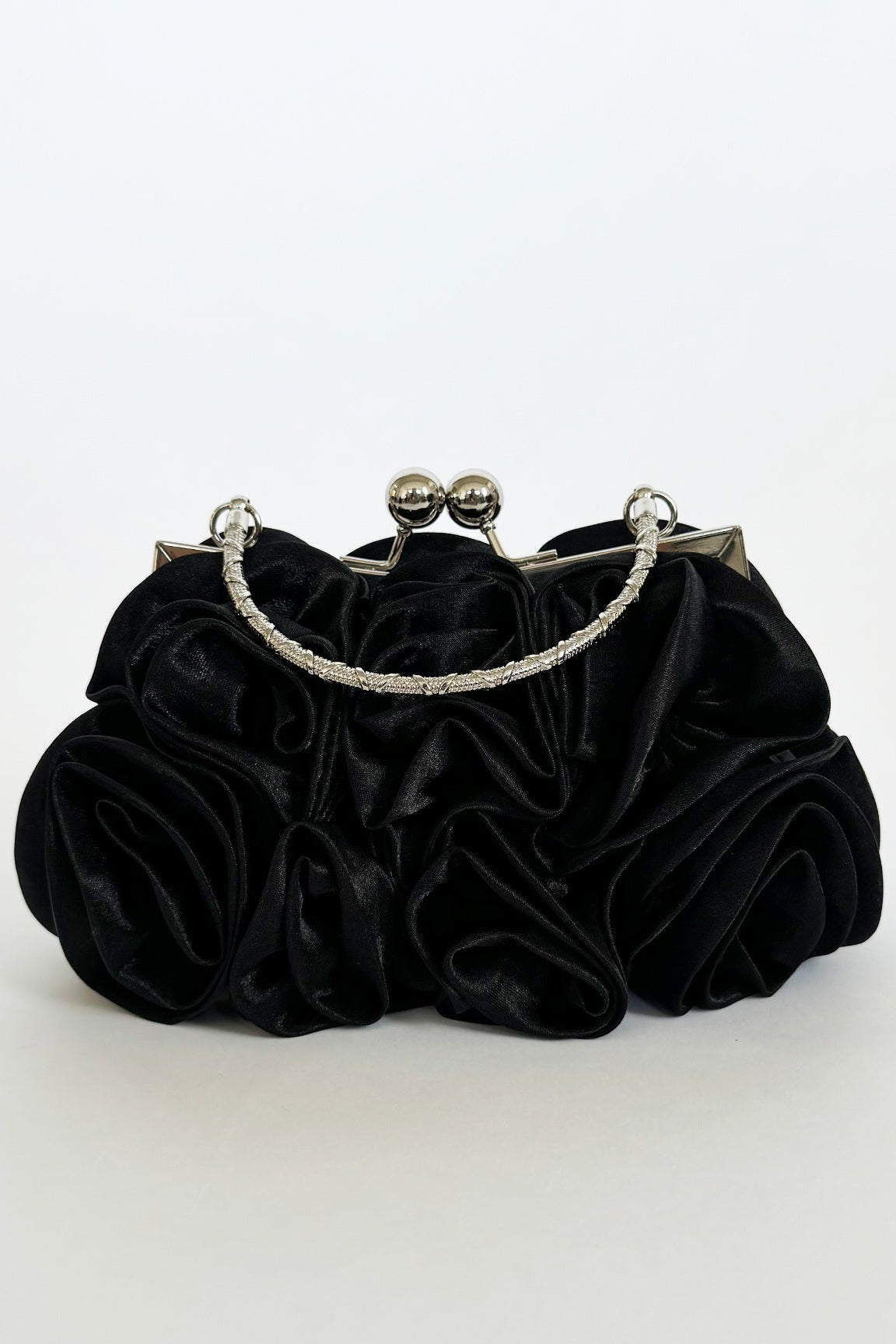 Black 3D Rose Clutch Bag in Black, Image 1 of 3