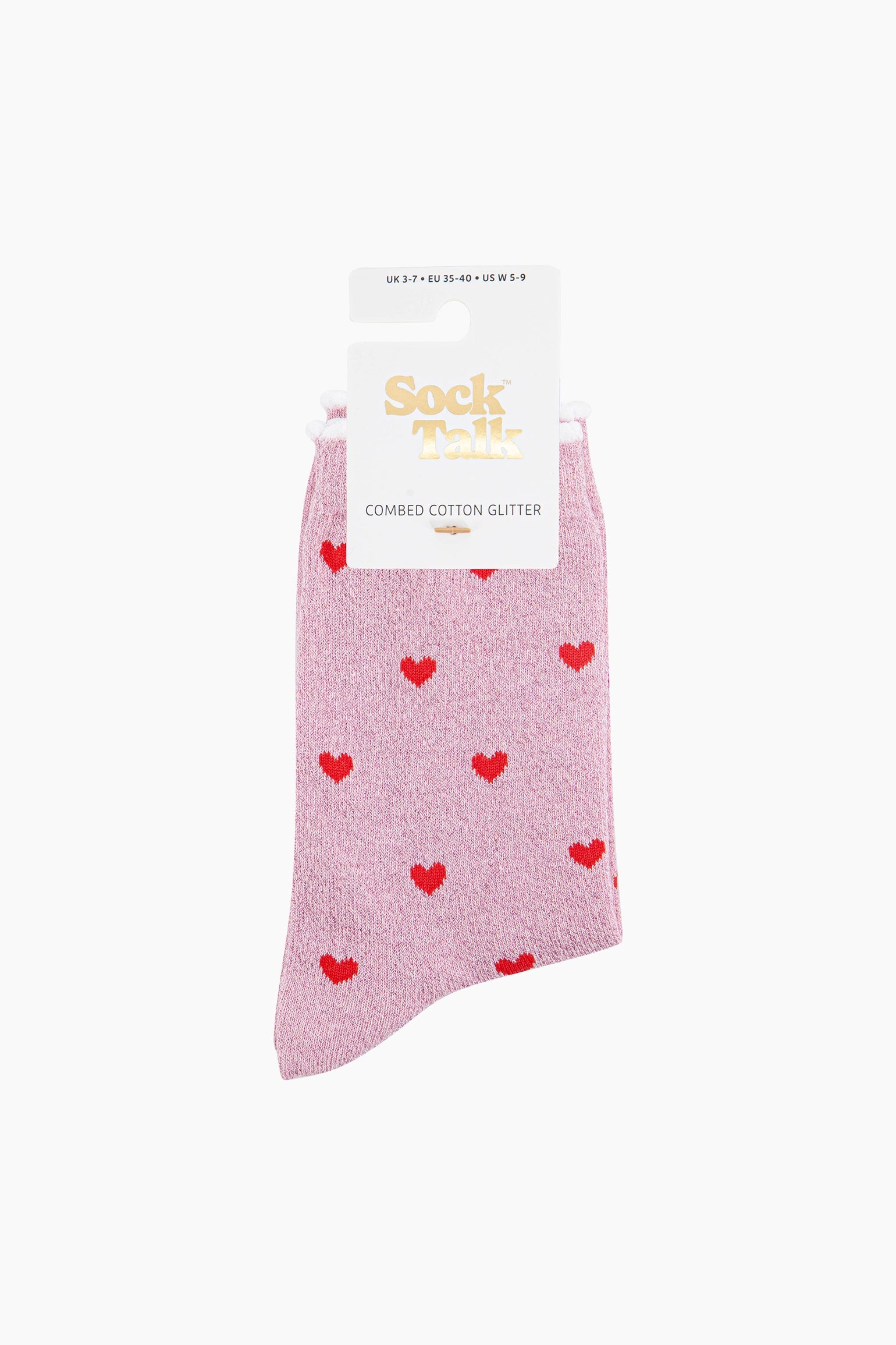 Light Pink Love Hearts Combed Cotton Glitter Socks, Image 4 of 4